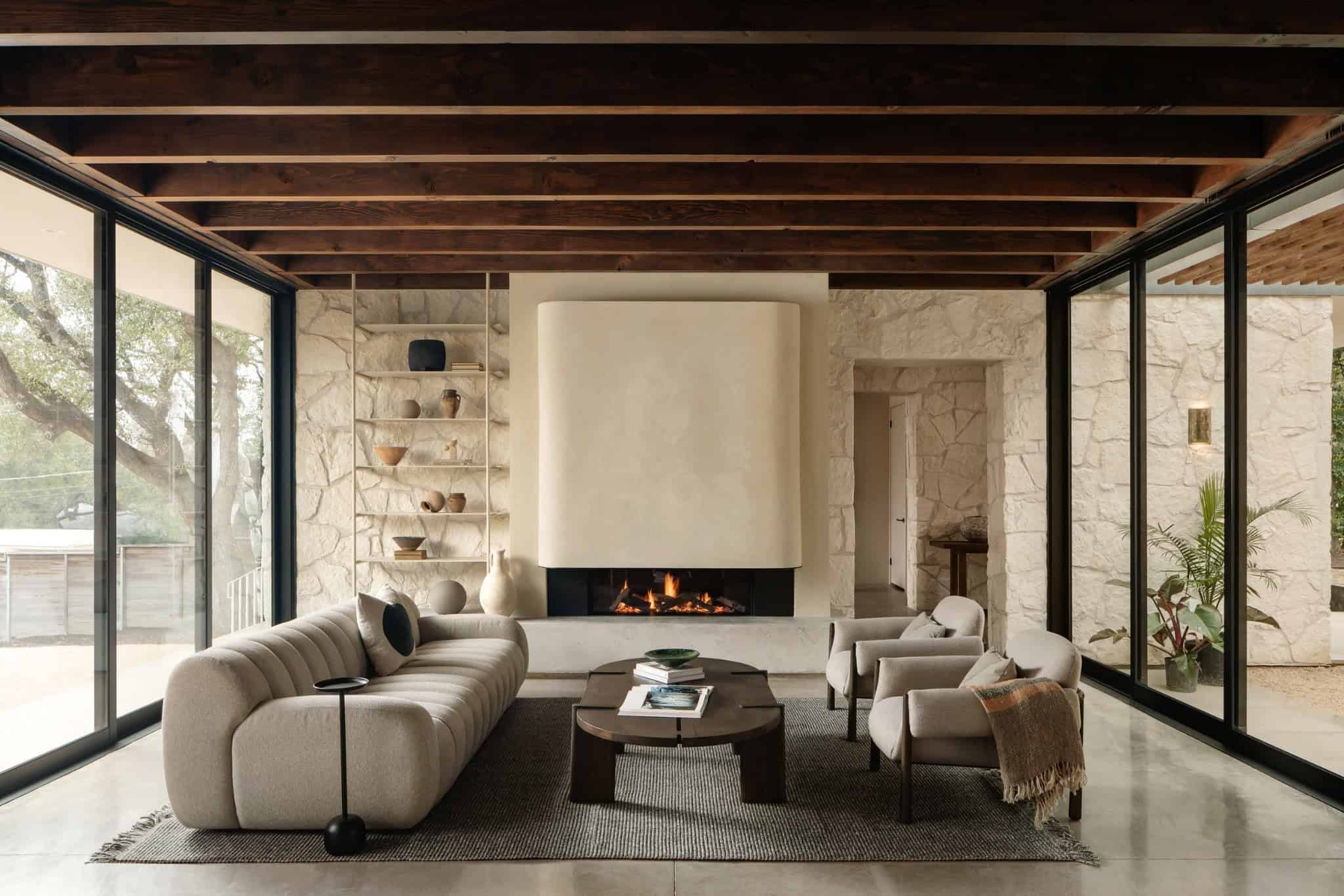 Casa Solis Garden Path and Elevation View Garden view of Casa Solis showing elevation details and textured stone walls.