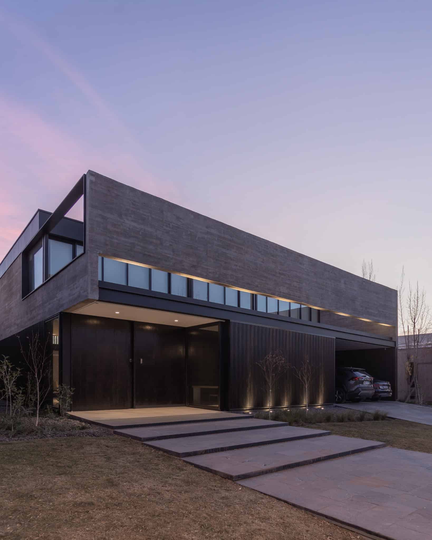 Dusk Front Façade Minimalist Home A4Estudio Casa EE by A4estudio - Dusk front façade minimalist home a4estudio