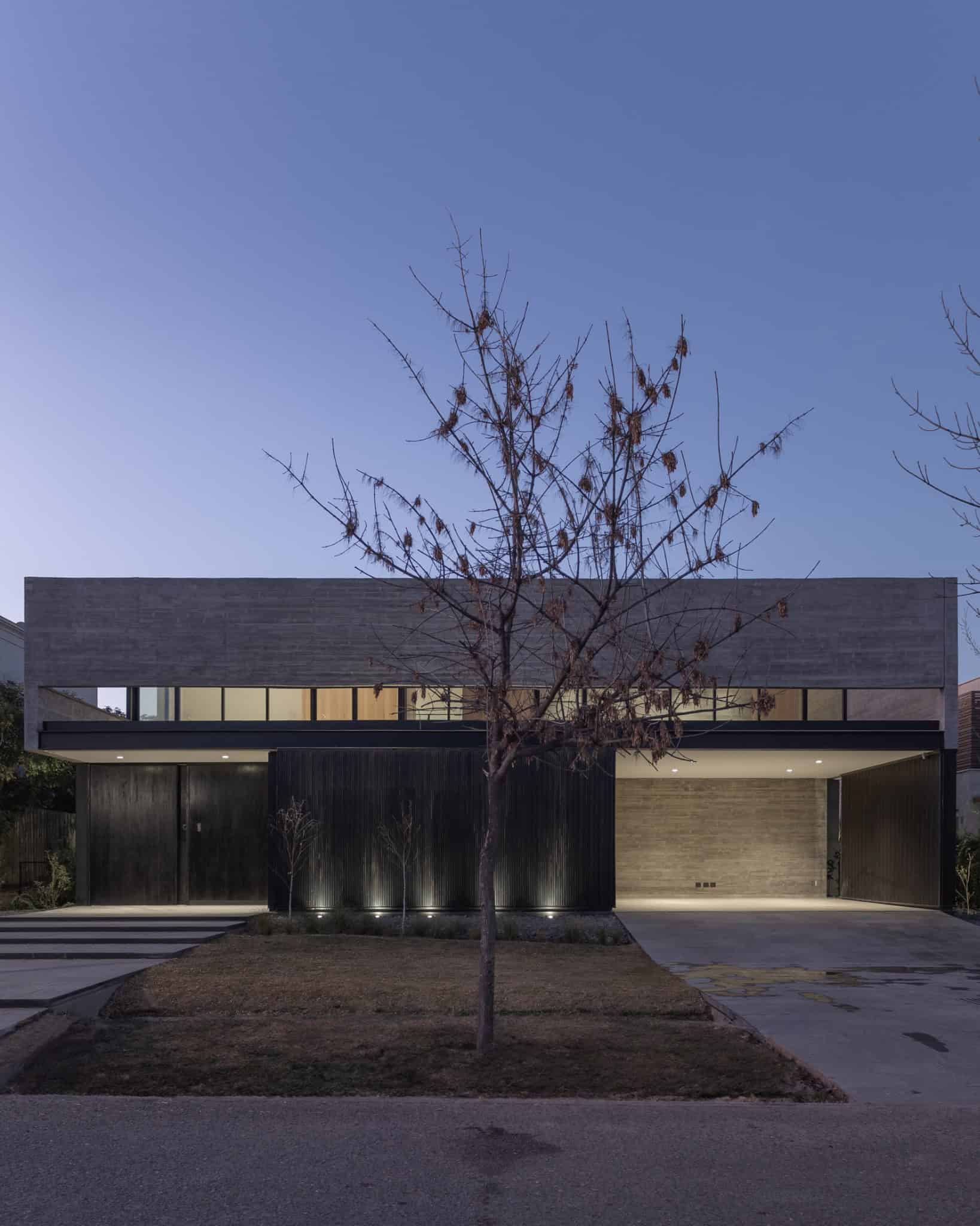 Front Façade Straight View At Dusk A4Estudio Casa EE by A4estudio - Front façade straight view at dusk a4estudio