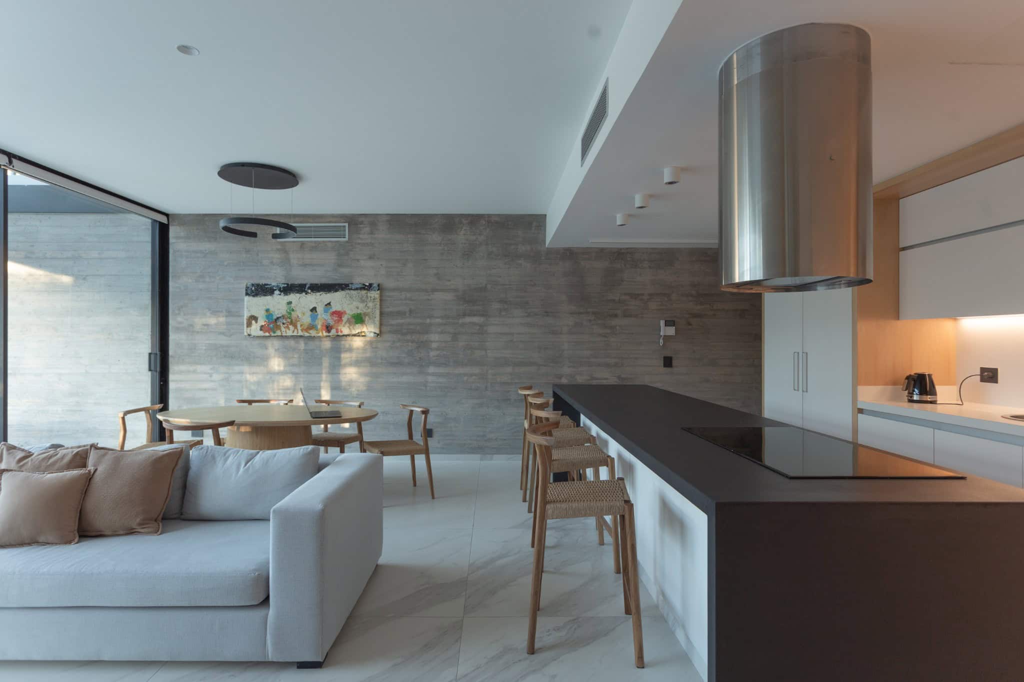 Kitchen Island And Living Space Contrast A4Estudio Casa EE by A4estudio - Kitchen island and living space contrast a4estudio