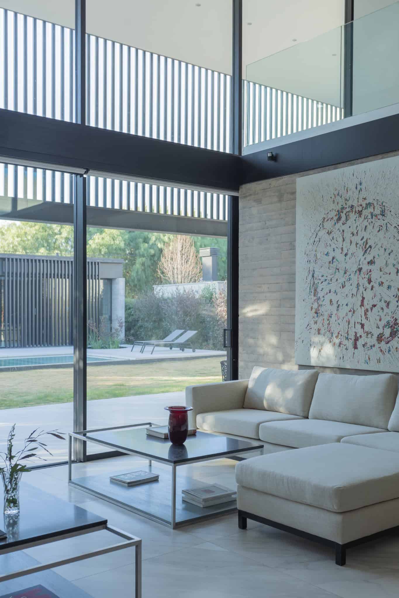 Living Room Glass Wall Pool View A4Estudio Casa EE by A4estudio - Living room glass wall pool view a4estudio
