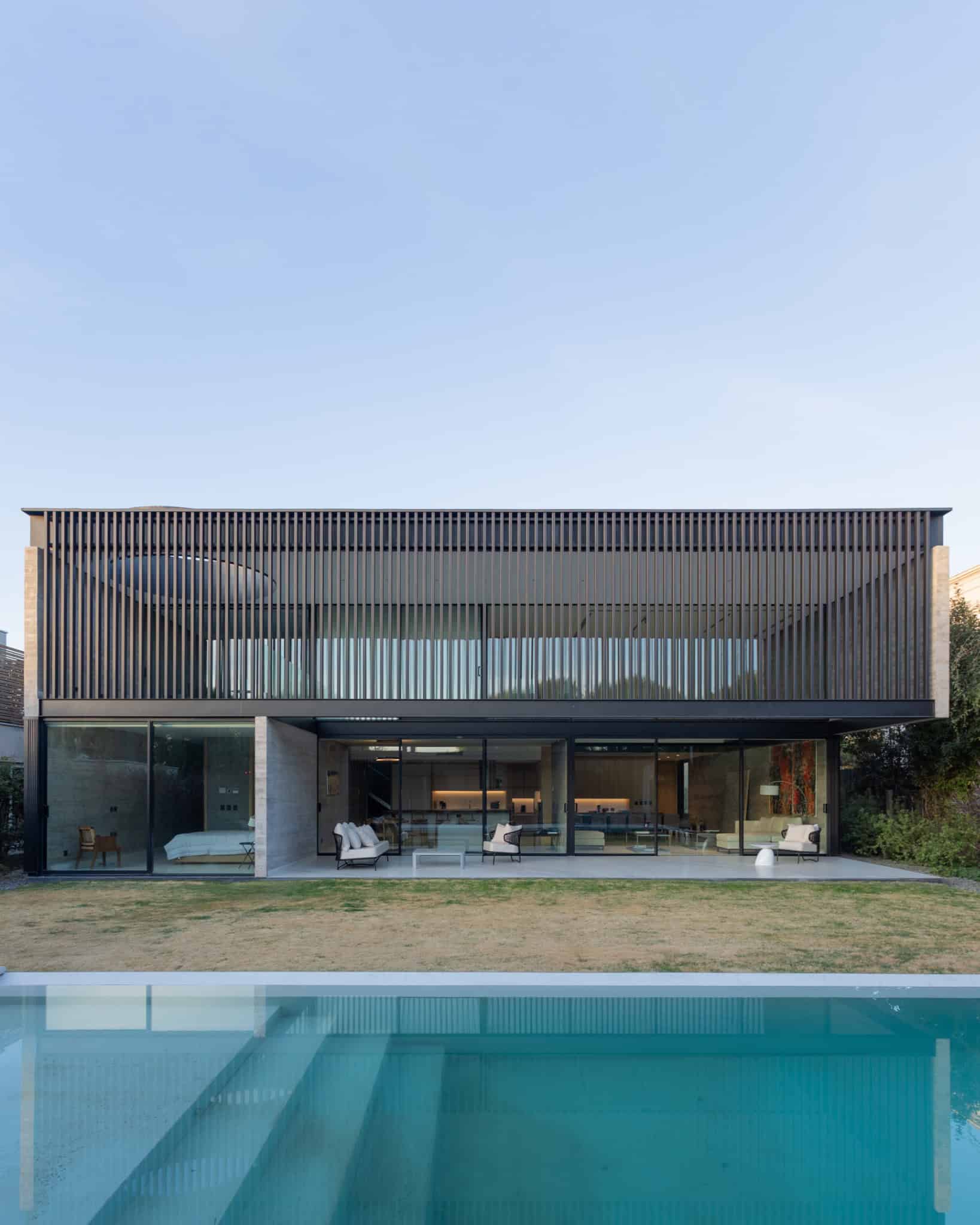 Rear View Poolside Modern House A4Estudio Casa EE by A4estudio - Rear view poolside modern house a4estudio
