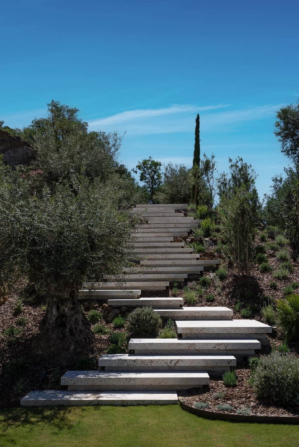 Villa Kaizen Garden Stone Stairway Stone garden stairway framed by Mediterranean vegetation at Villa Kaizen.