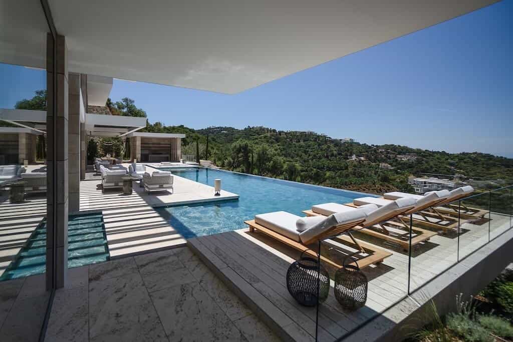 Villa Kaizen Infinity Pool Corner View Corner view of the infinity pool at Villa Kaizen with panoramic mountain backdrop.