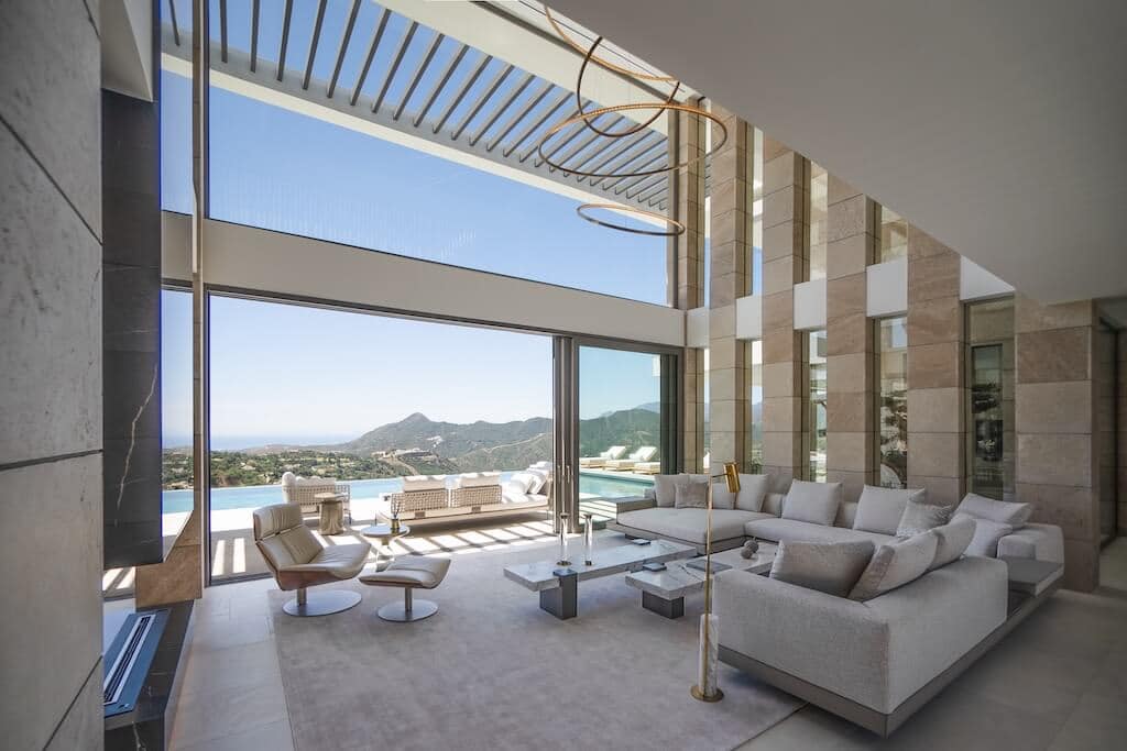 Villa Kaizen Living Room Panoramic View Panoramic mountain and sea views from the living room of Villa Kaizen.