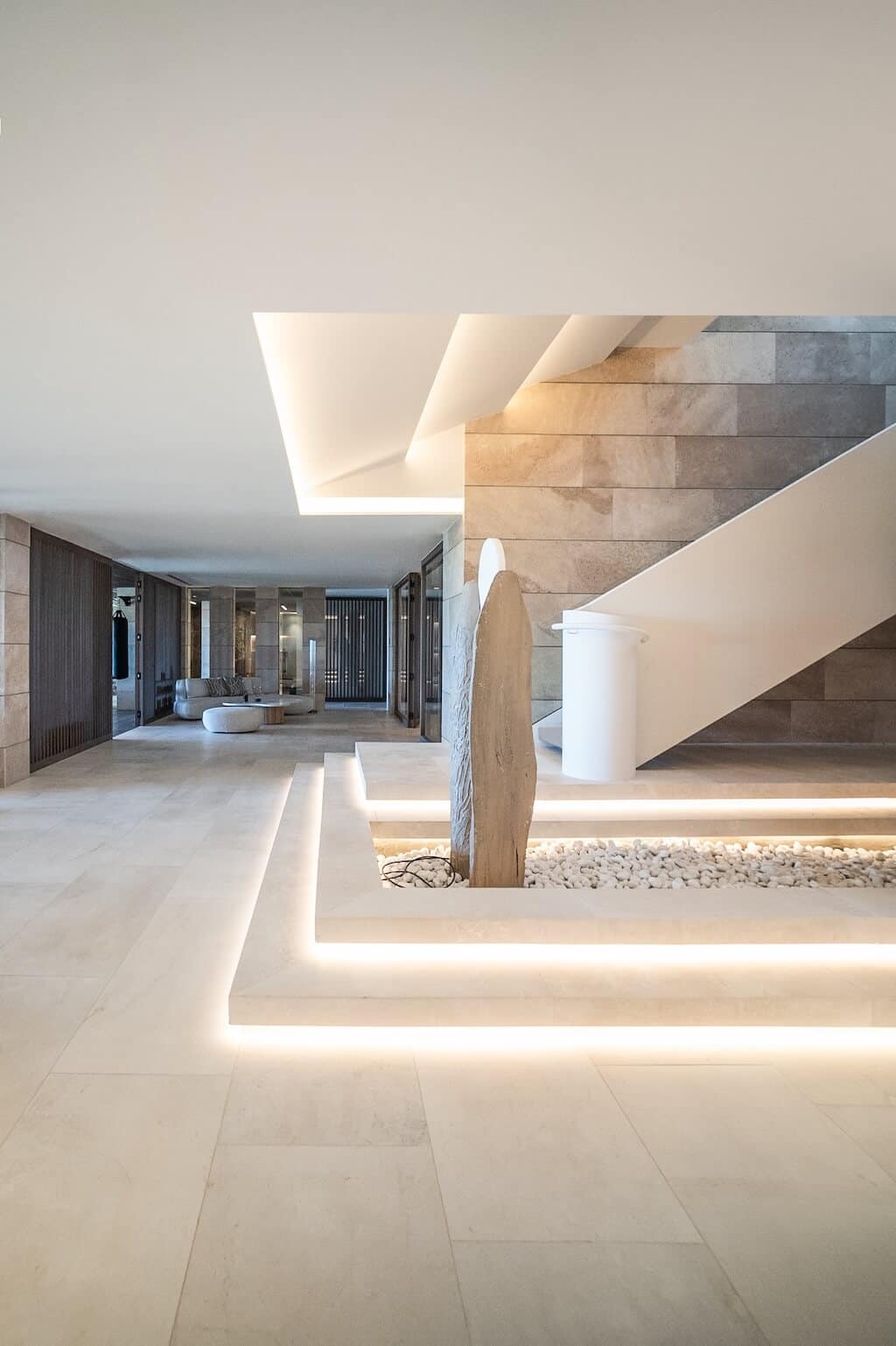 Villa Kaizen Staircase Light Sculpture Modern staircase design with sculptural lighting in Villa Kaizen by ARK Architects.