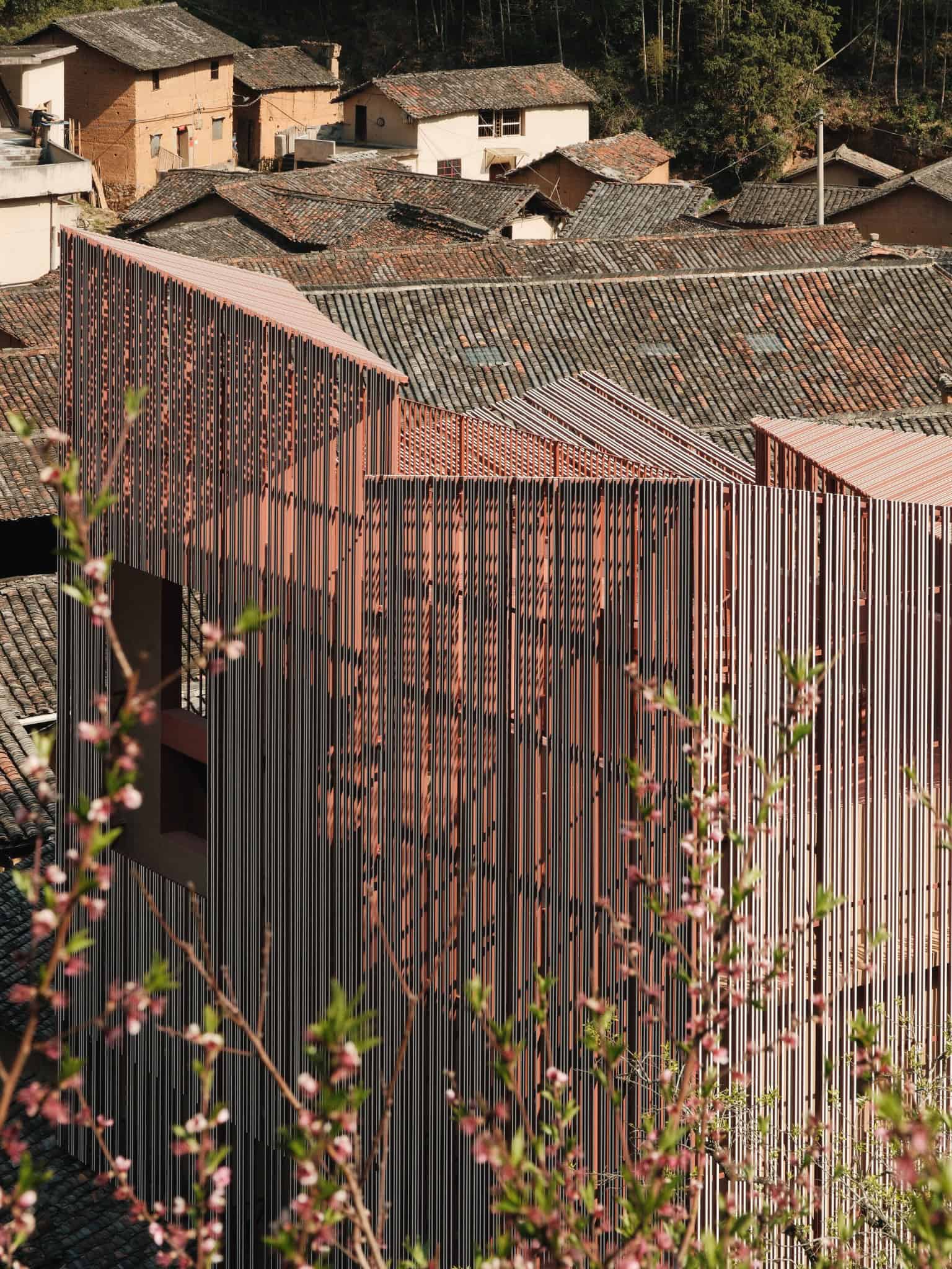 Z Museum Peach Blossoms Contrast Z Museum framed by blooming peach blossoms in spring