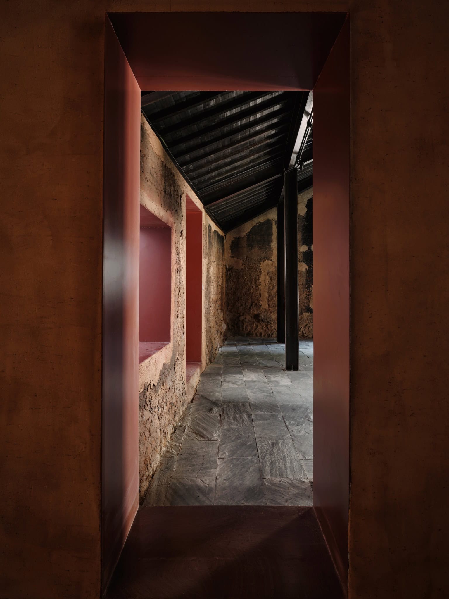 Z Museum Red Tube Connecting New Old Red structural tube at Z Museum connecting old and new buildings