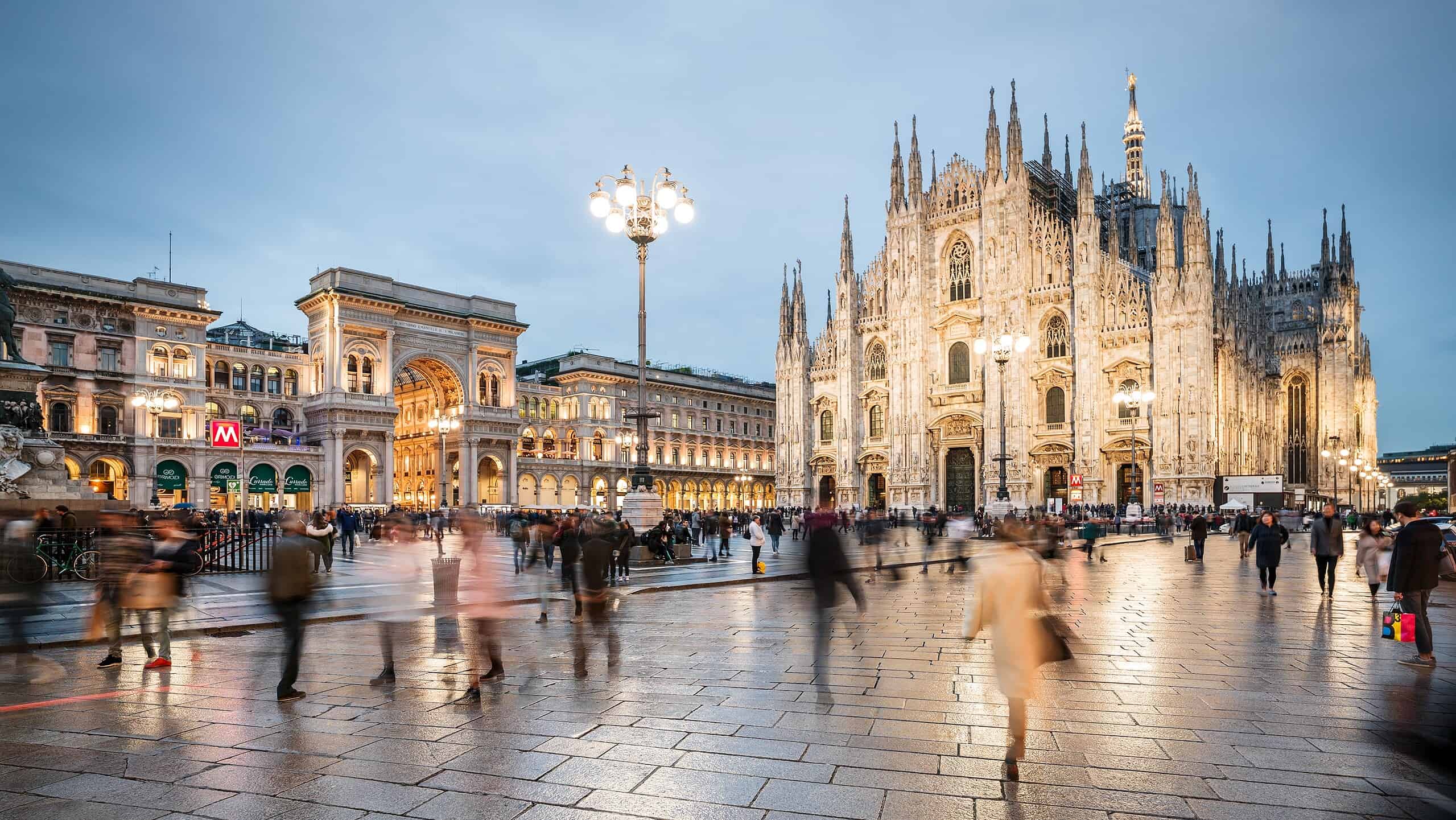 The Duomo di Milano in Milan, Italy, with its elaborate Gothic façade and spires