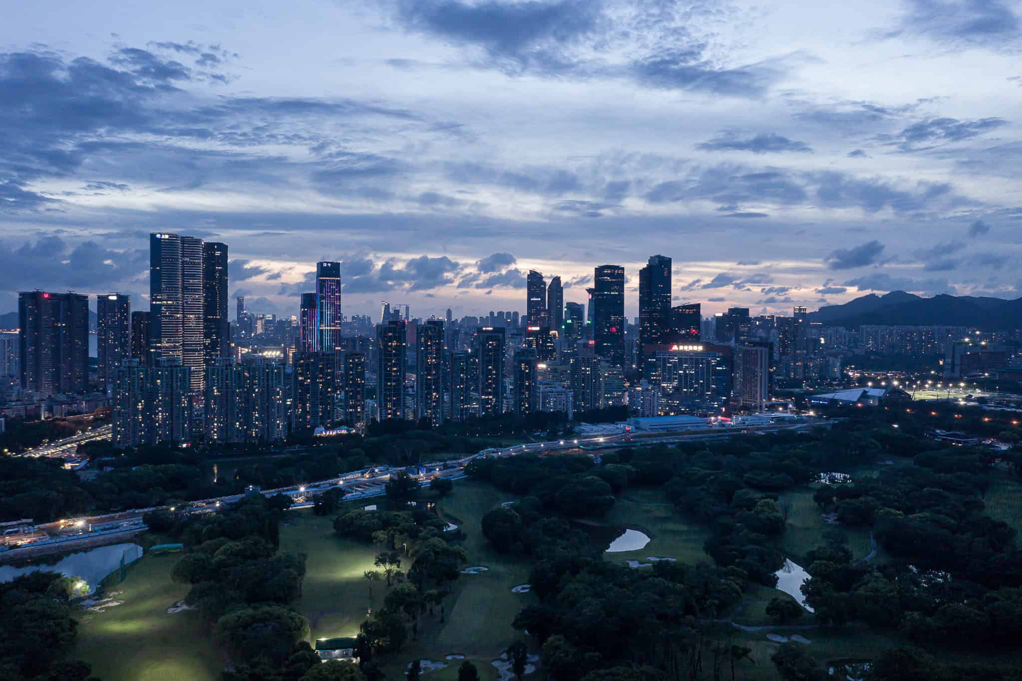 Azure Heights by BDSD Boundless Design, aerial skyline golf park, Shenzhen, China.