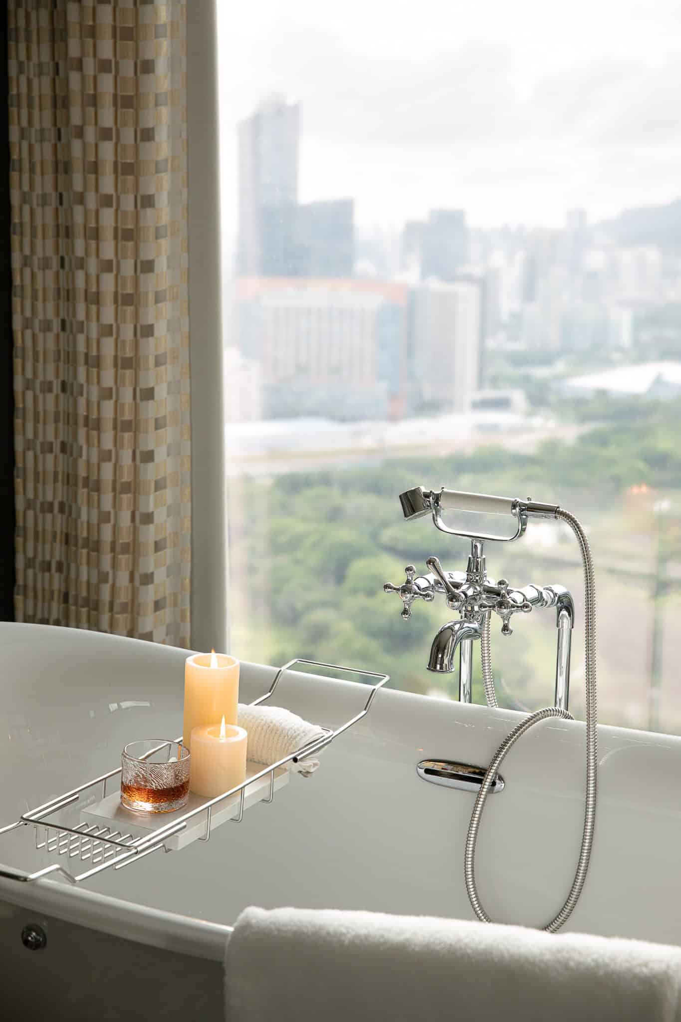 Azure Heights bathtub faucet candles closeup by BDSD Boundless Design, Shenzhen, China