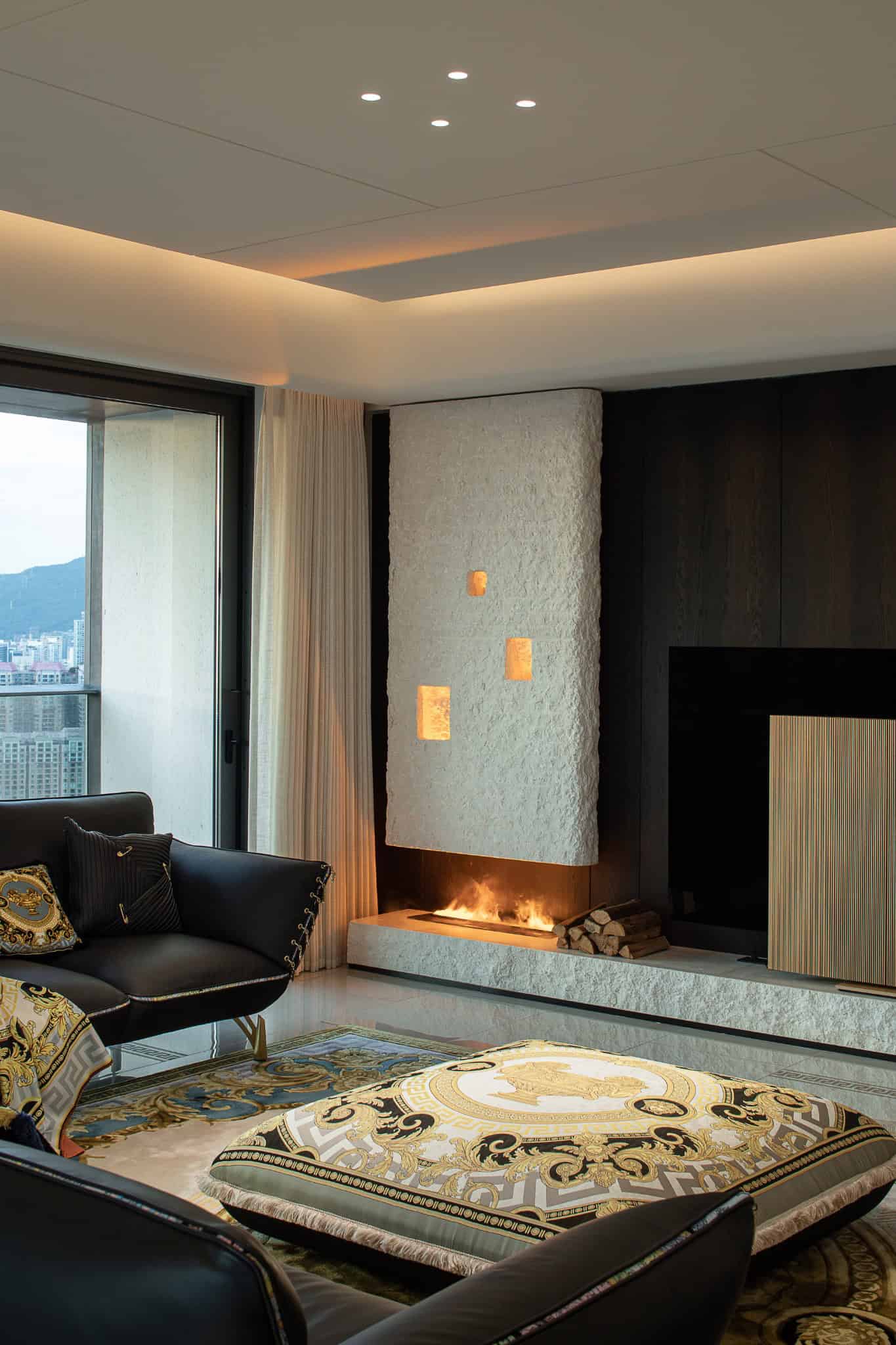 Azure Heights fireplace stone detail by BDSD Boundless Design, Shenzhen, China