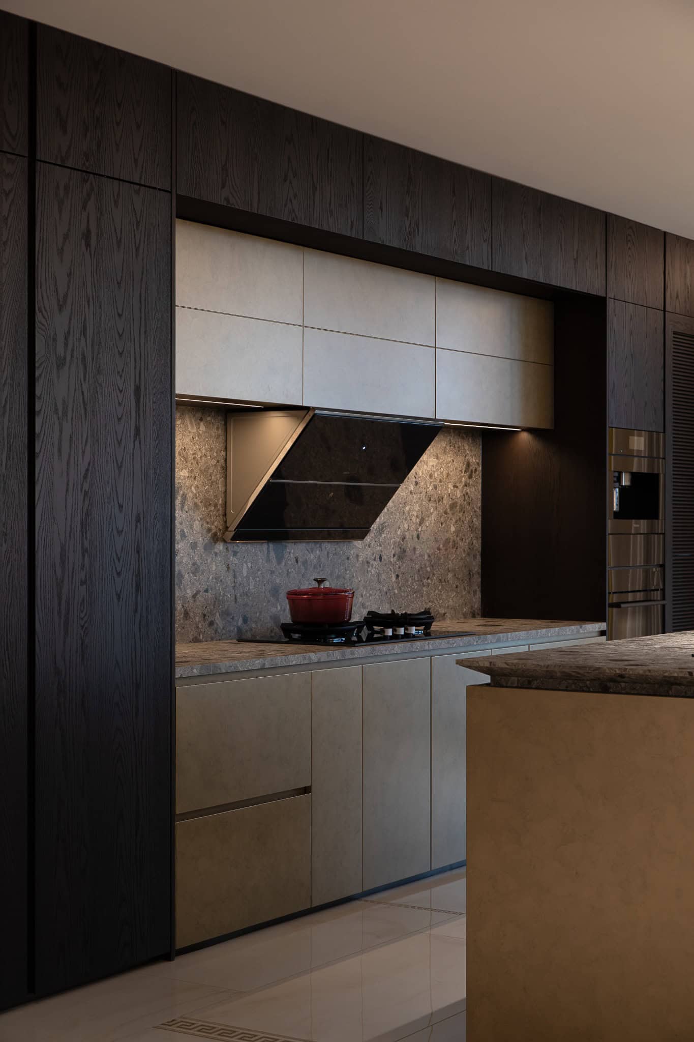 Azure Heights kitchen cabinetry and hood detail by BDSD Boundless Design, Shenzhen, China