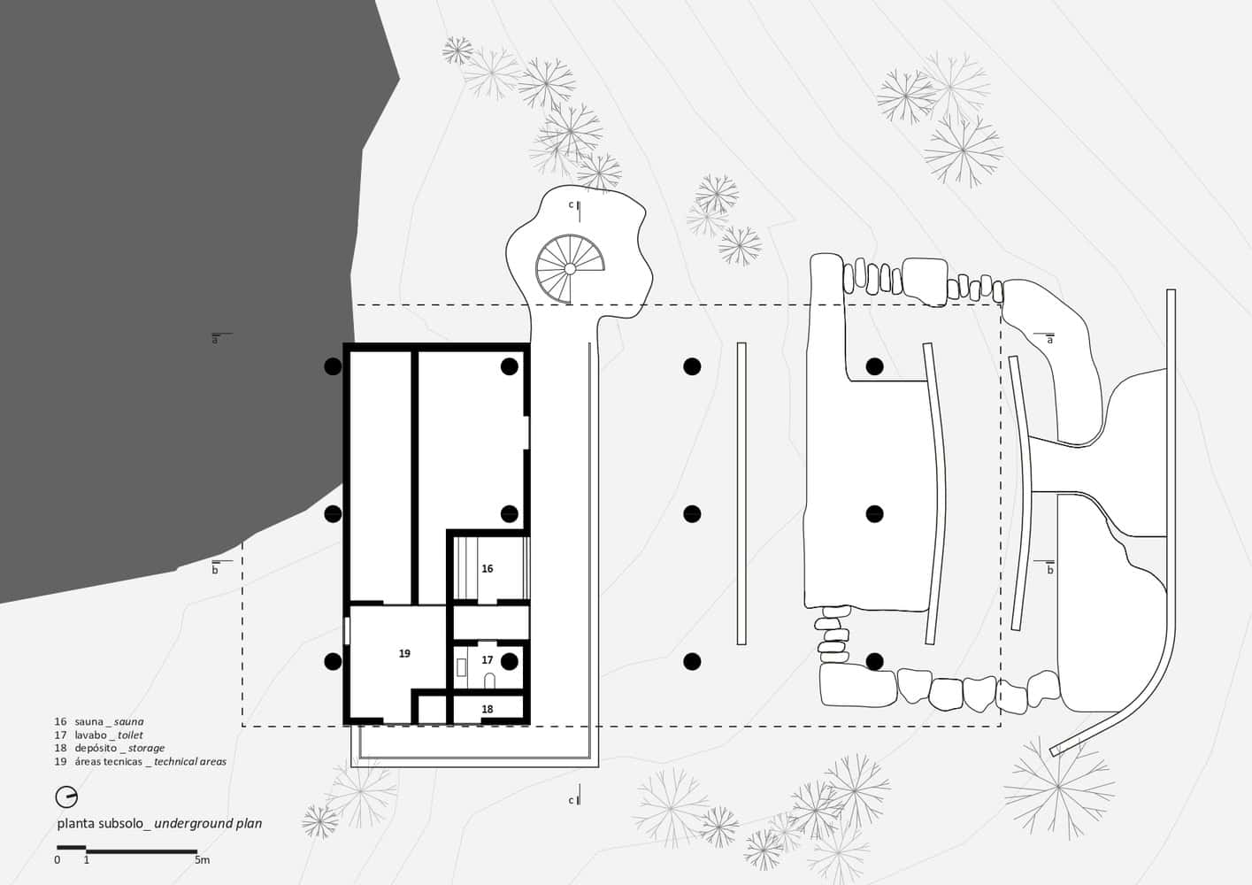 Canopy House Underground Floor Plan by Studio MK27 Architectural underground floor plan of Canopy House by Studio MK27