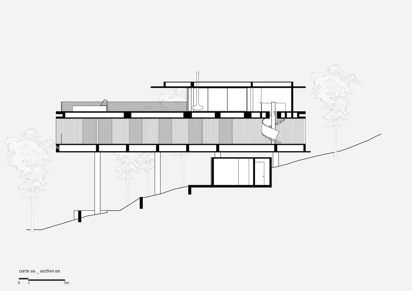 Canopy House Section AA by Studio MK27 Architectural section AA of Canopy House by Studio MK27