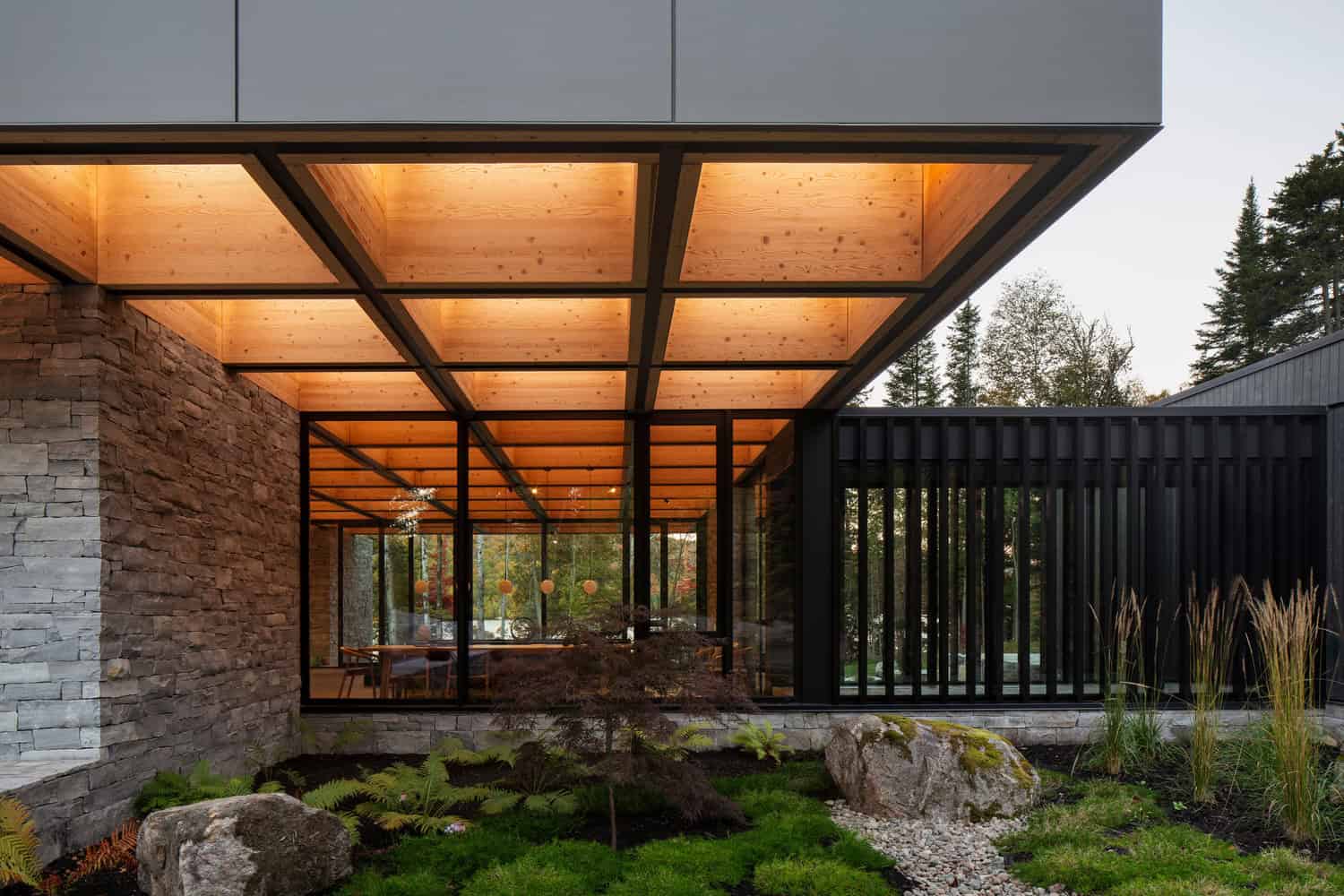 The House of la Baie de l’Ours by ACDF Architecture: A Lakeside Timber Retreat in Québec Open-plan living room in La Maison de la Baie de l’Ours