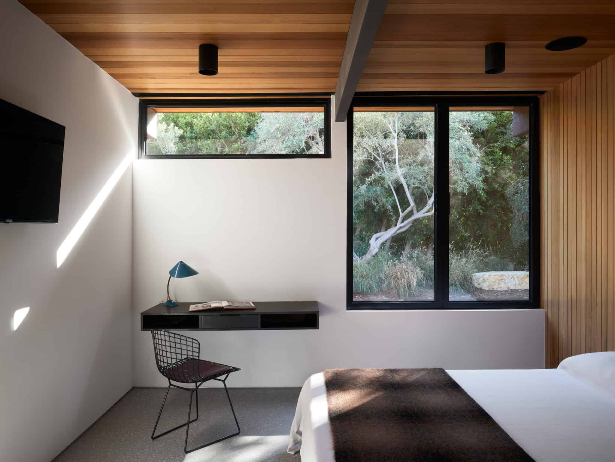 Malibu Glass Box House by Klopf Architecture – guest bedroom desk nook, Malibu, California