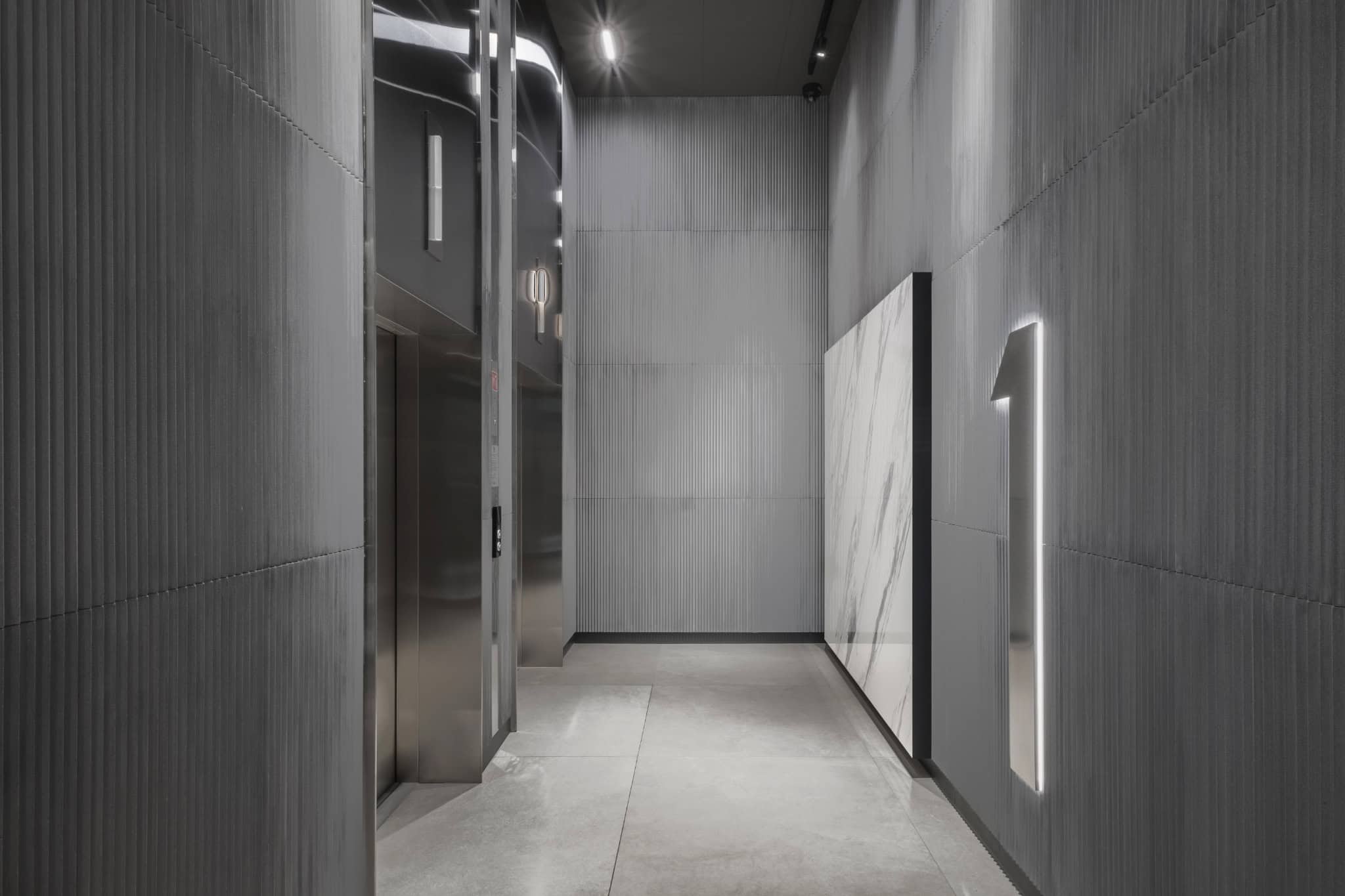 RIVER Lift Lobby Number Signage by VSA.studio RIVER by VSA.studio, lift lobby illuminated number signage, Moscow, Russia