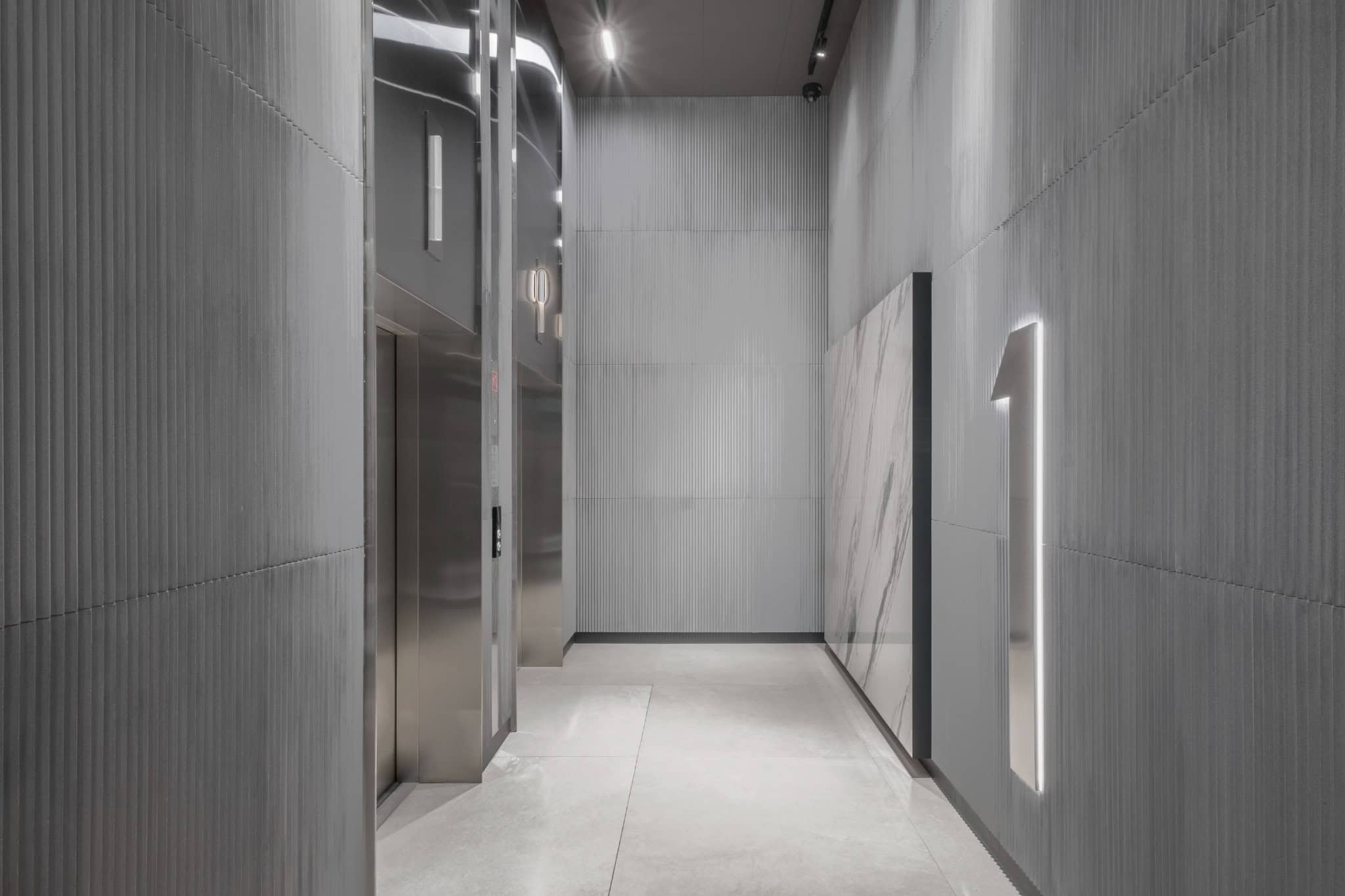 RIVER Lift Lobby Number Signage Alt by VSA.studio RIVER by VSA.studio, alternative view of lift lobby signage, Moscow, Russia