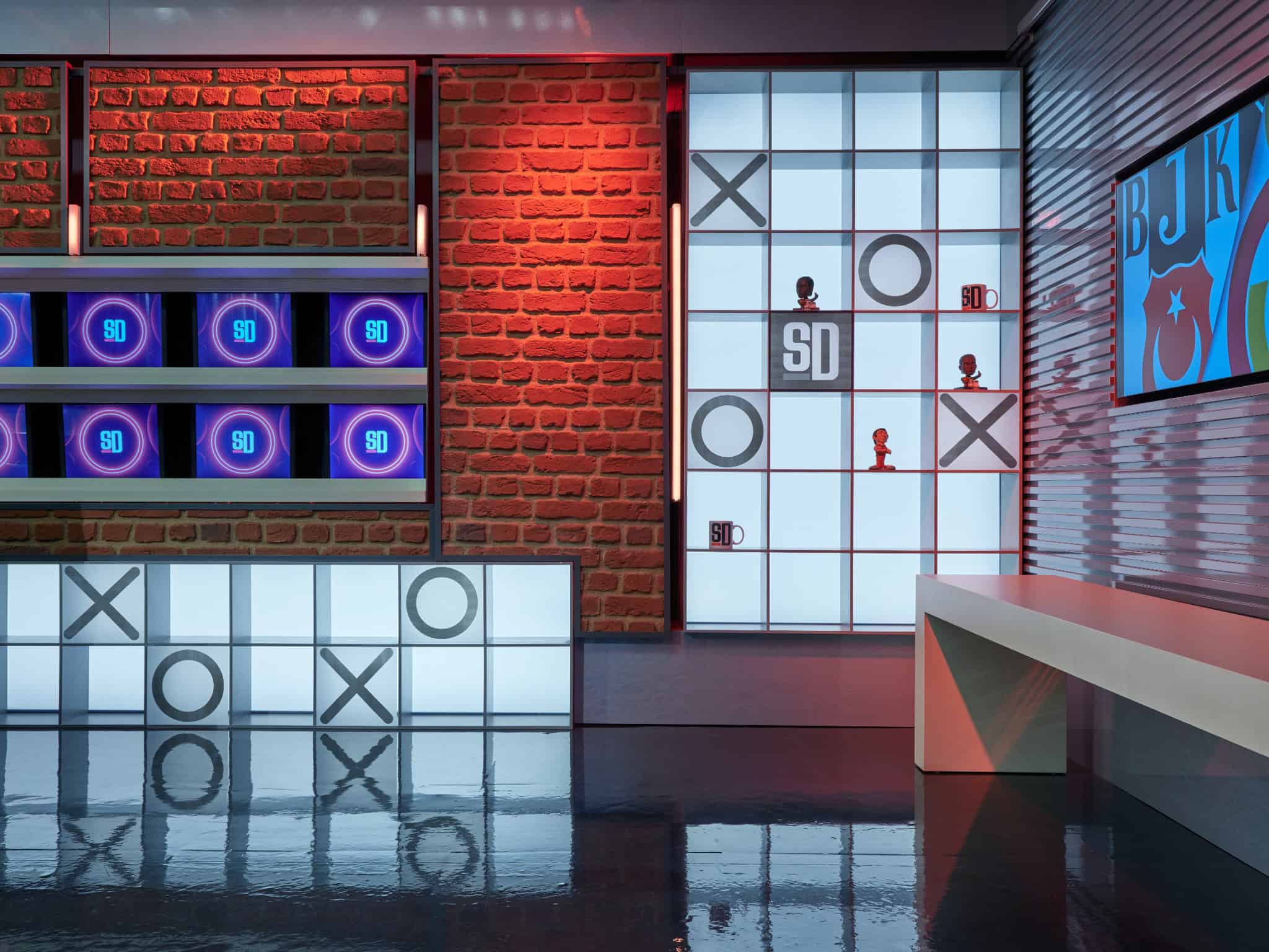 Sports Digitale YouTube Studio by BAB Architects, Istanbul – grid display wall detail