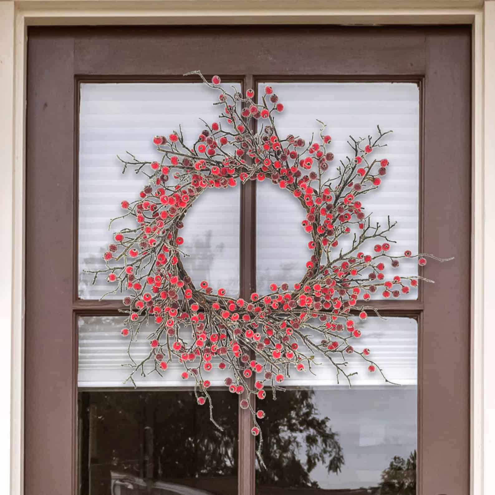 Minimalist Window Wreath with Red Berries — classic berry Christmas wreath