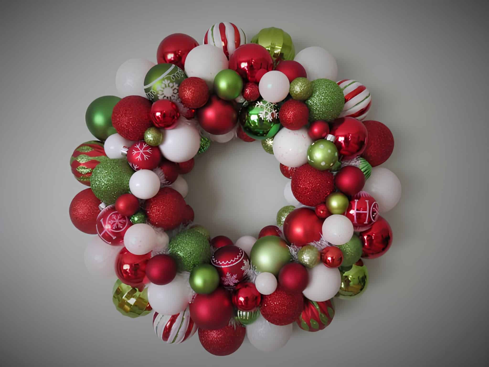 Traditional red and green ornament Christmas wreath