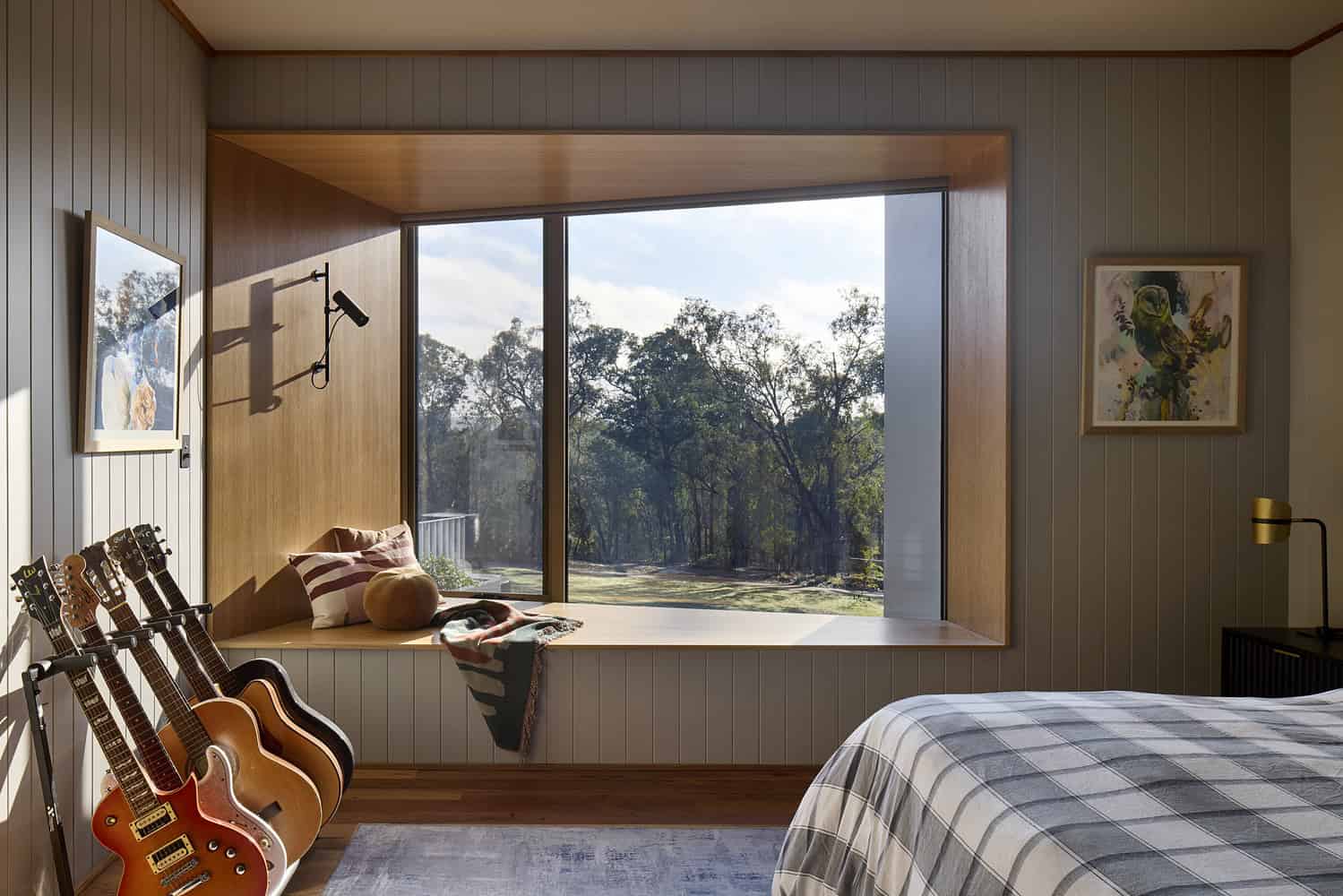 Korinda House Bedroom Window Seat View by Bent Architecture Korinda House by Bent Architecture — bedroom window seat with bushland view, Plenty, Victoria