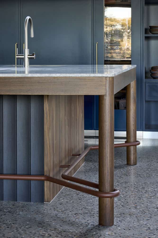 Korinda House Kitchen Island Detail Footrail by Bent Architecture Korinda House by Bent Architecture — kitchen island detail with footrail, Plenty, Victoria