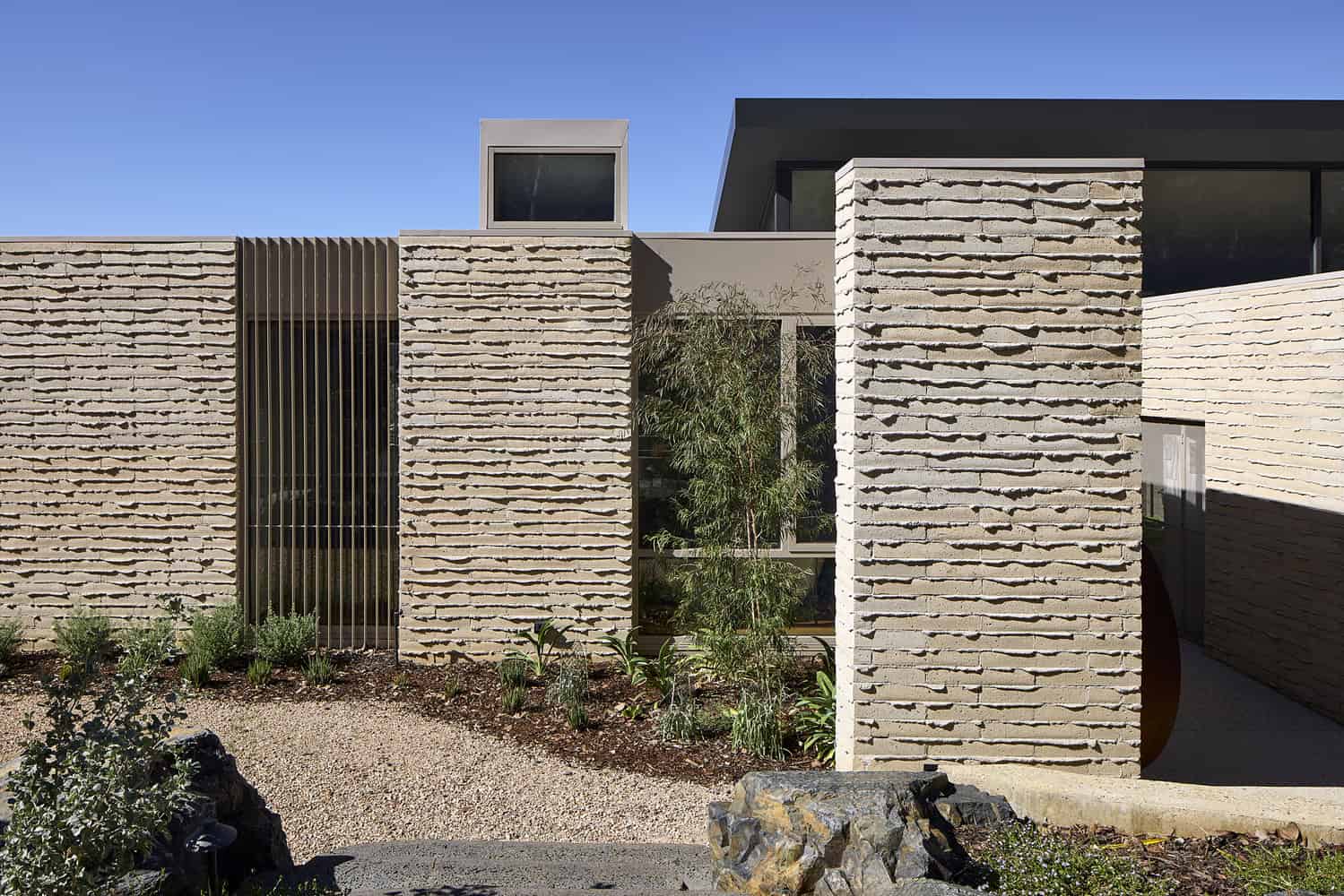 Korinda House Textured Brick Screen by Bent Architecture Korinda House by Bent Architecture — textured brick screen detail, Plenty, Victoria