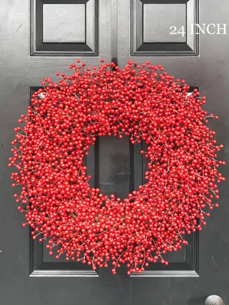 Large red berry Christmas wreath for door