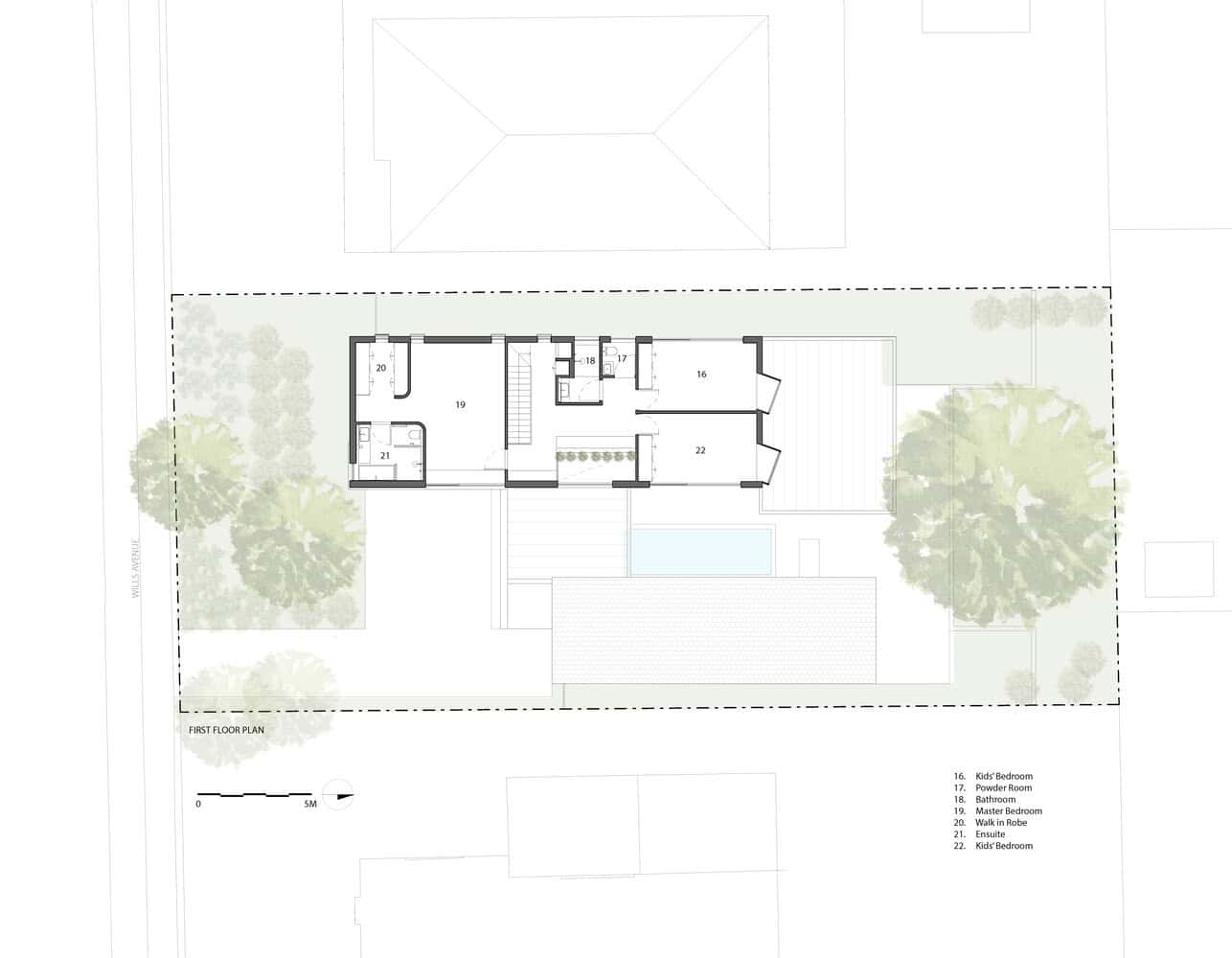 Mahogany House First Floor Plan by R ARCHITECTURE Mahogany House by R ARCHITECTURE, first floor plan layout, Mount Waverley, Victoria