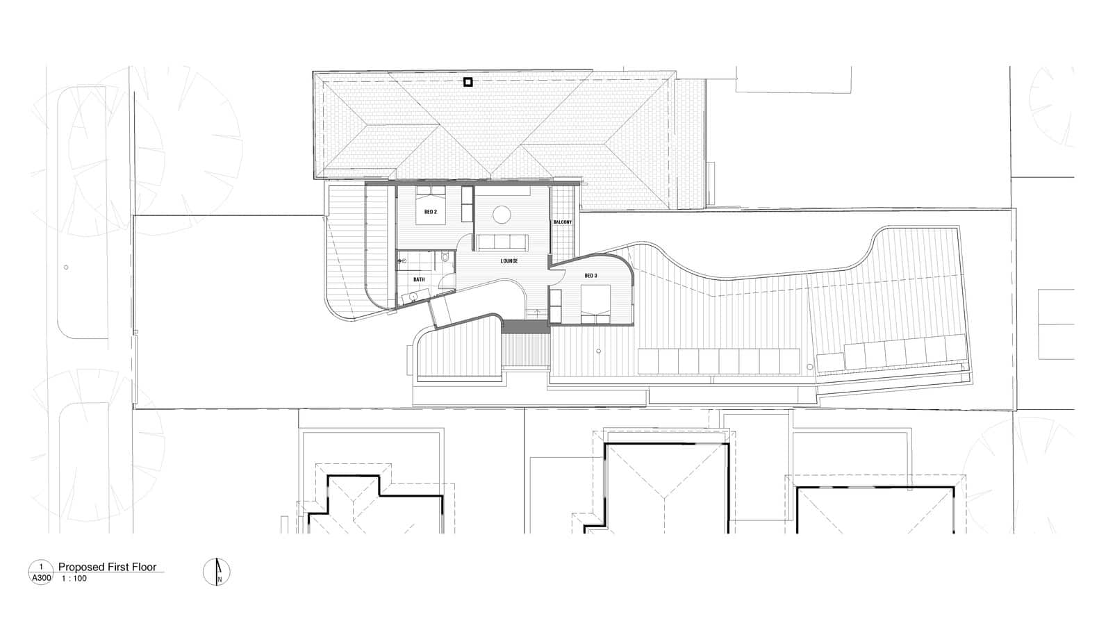 Ripple House First Floor Plan Drawing by Atlas Architects Ripple House by Atlas Architects – first floor plan drawing, Glen Iris, Victoria