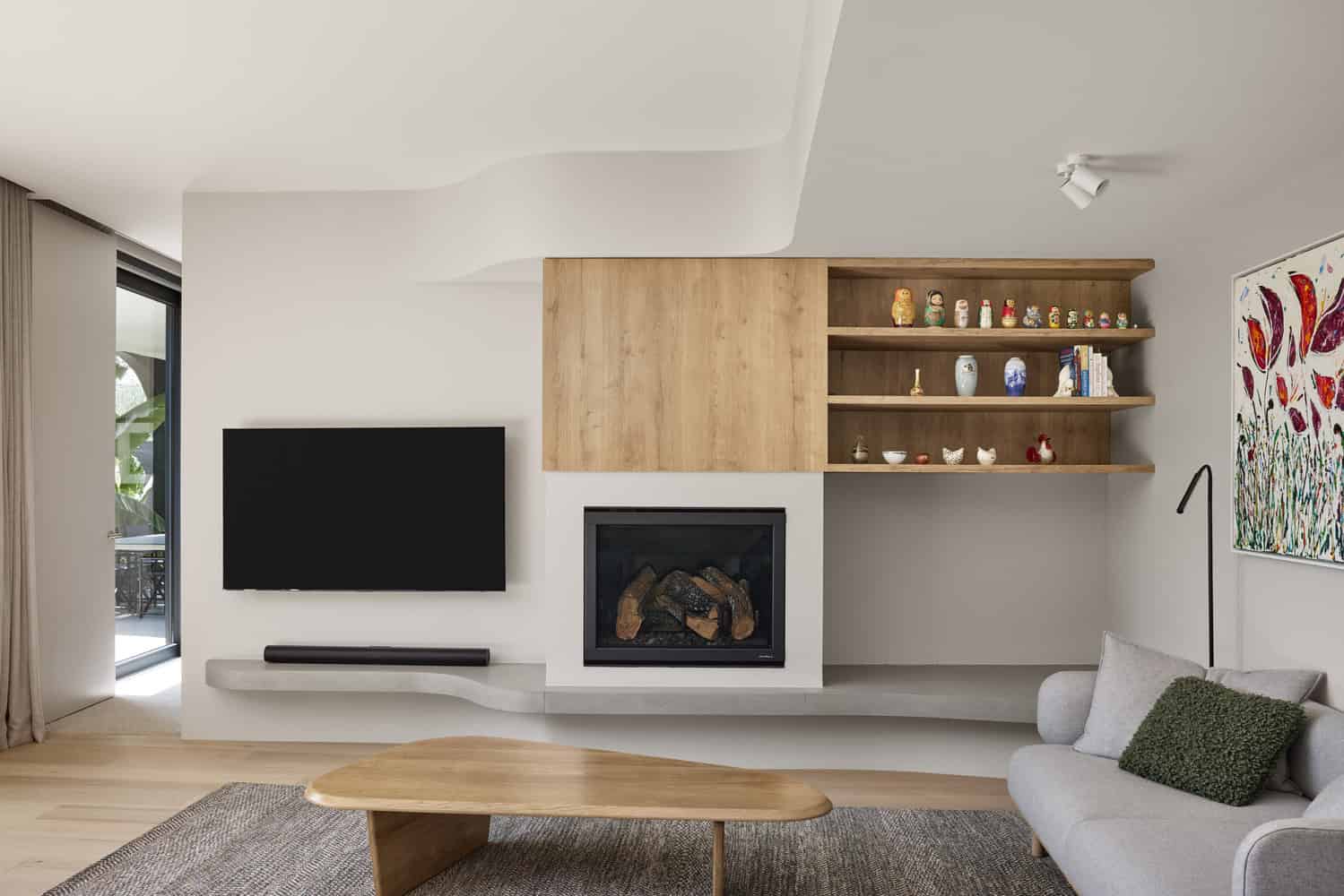 Ripple House Living Room Fireplace Shelves by Atlas Architects Ripple House by Atlas Architects – living room fireplace shelves, Glen Iris, Victoria