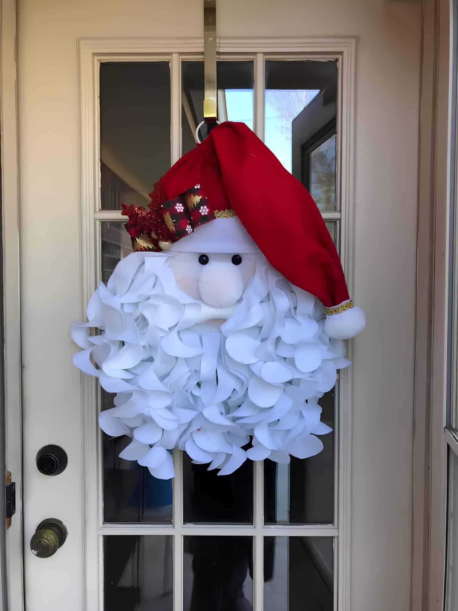 Playful Santa wreath with layered petal beard and red hat