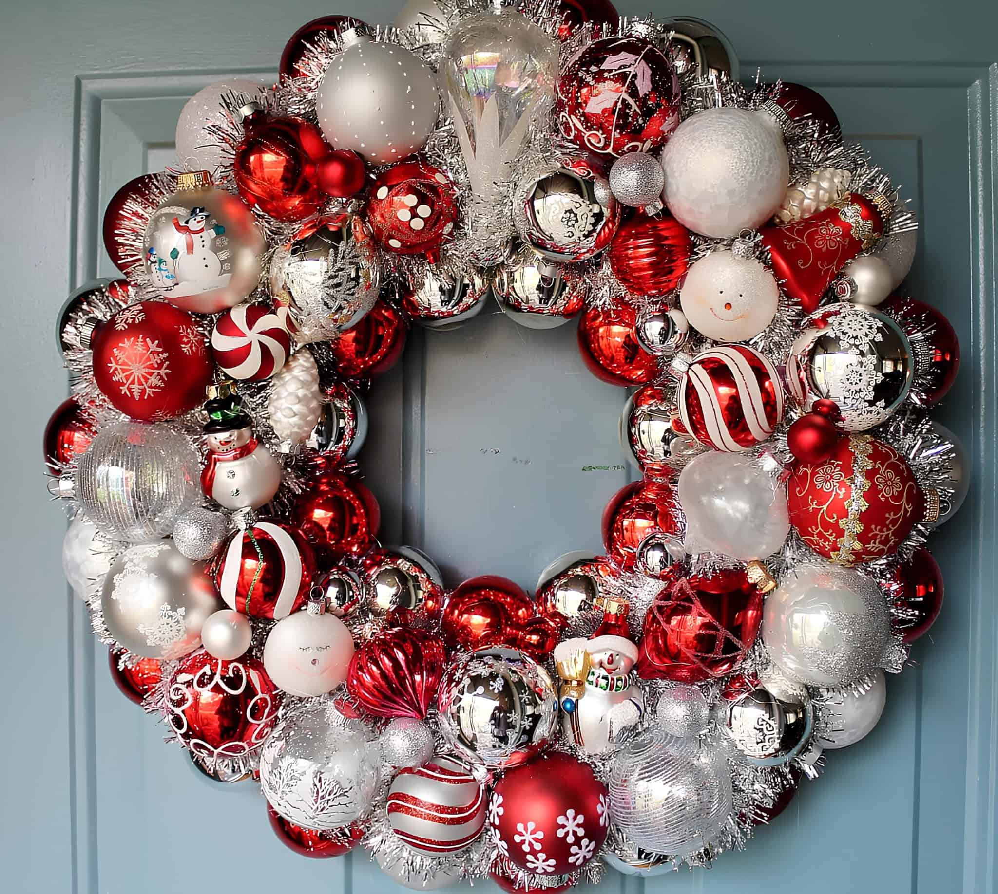 Red and silver candy ornament Christmas wreath