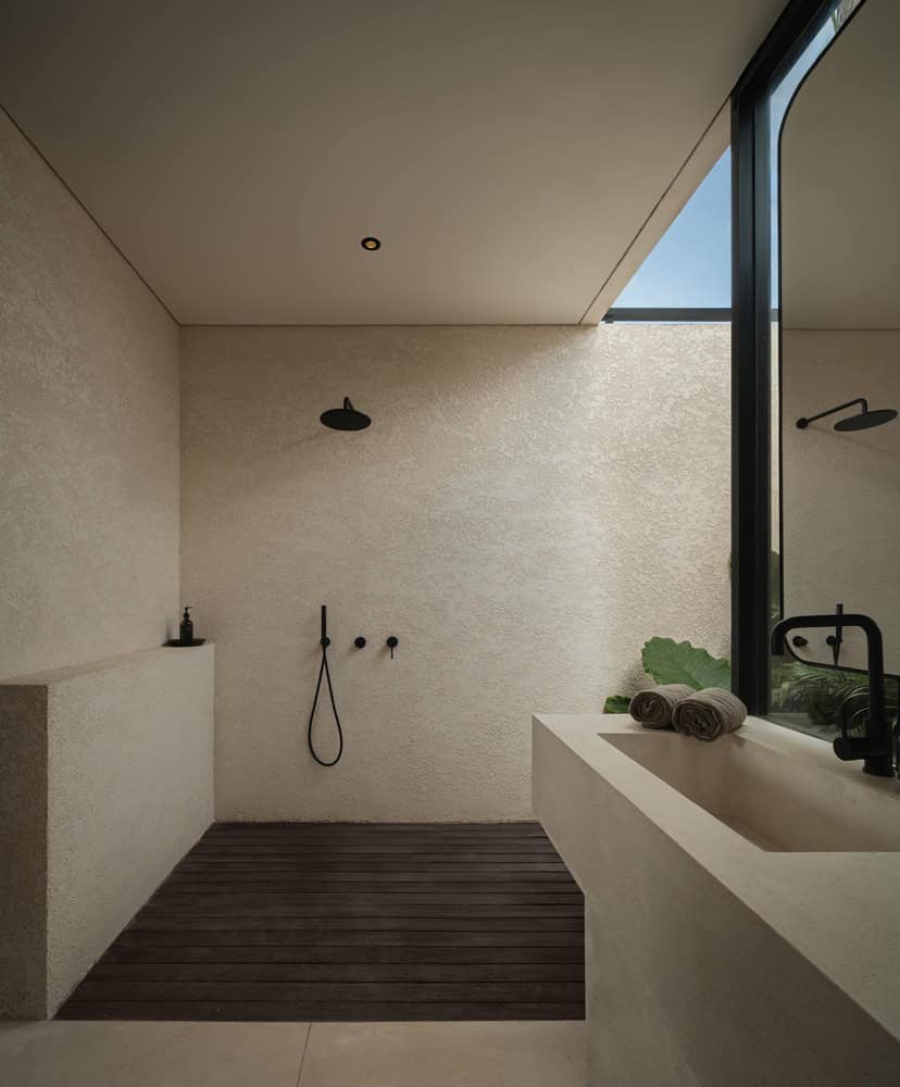Tapa Villa Shower Area by Studio Tanama Tapa Villa by Studio Tanama minimal shower area with textured wall in Bali, Indonesia