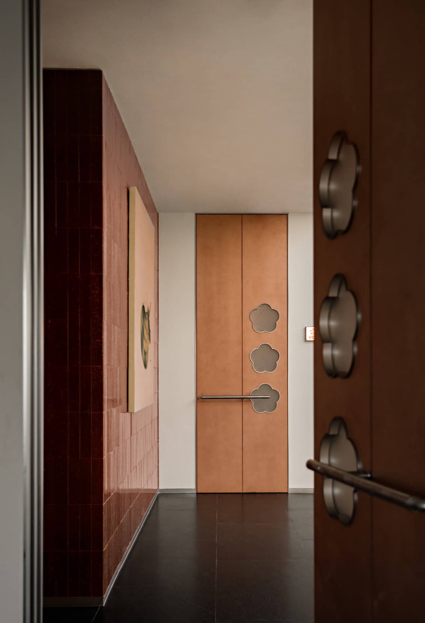 Yang’s Qing Lobster · Bai Jia Hu Store Private Room Door Detail by IN.X Yang’s Qing Lobster · Bai Jia Hu Store by IN.X — private room door with cloud cutouts, Nanjing, China