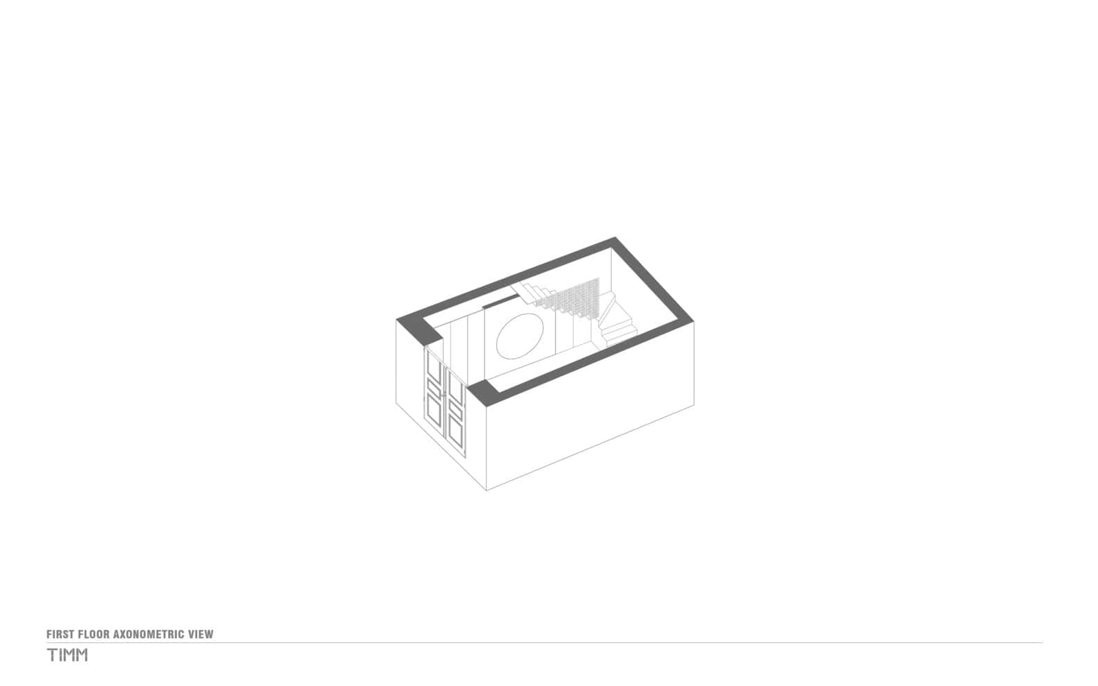 Birdsnest House First Floor Axonometric View by TIMM Architecture Birdsnest House by TIMM Architecture, first floor axonometric view showing stair design, Tbilisi, Georgia