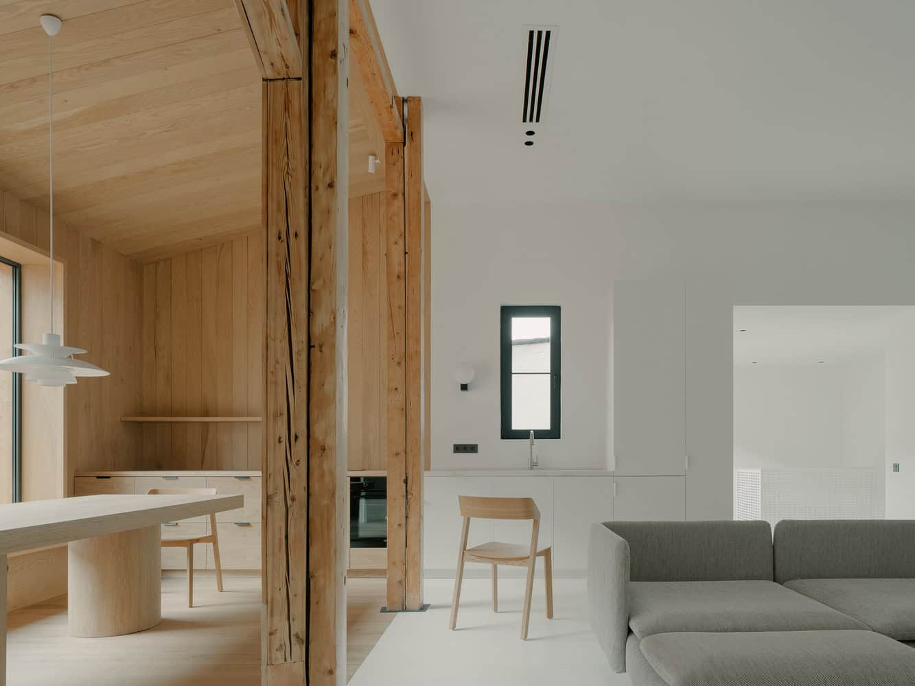 Birdsnest House Kitchen Dining Open Plan by TIMM Architecture Birdsnest House by TIMM Architecture, open-plan kitchen and dining with timber structure in Tbilisi, Georgia