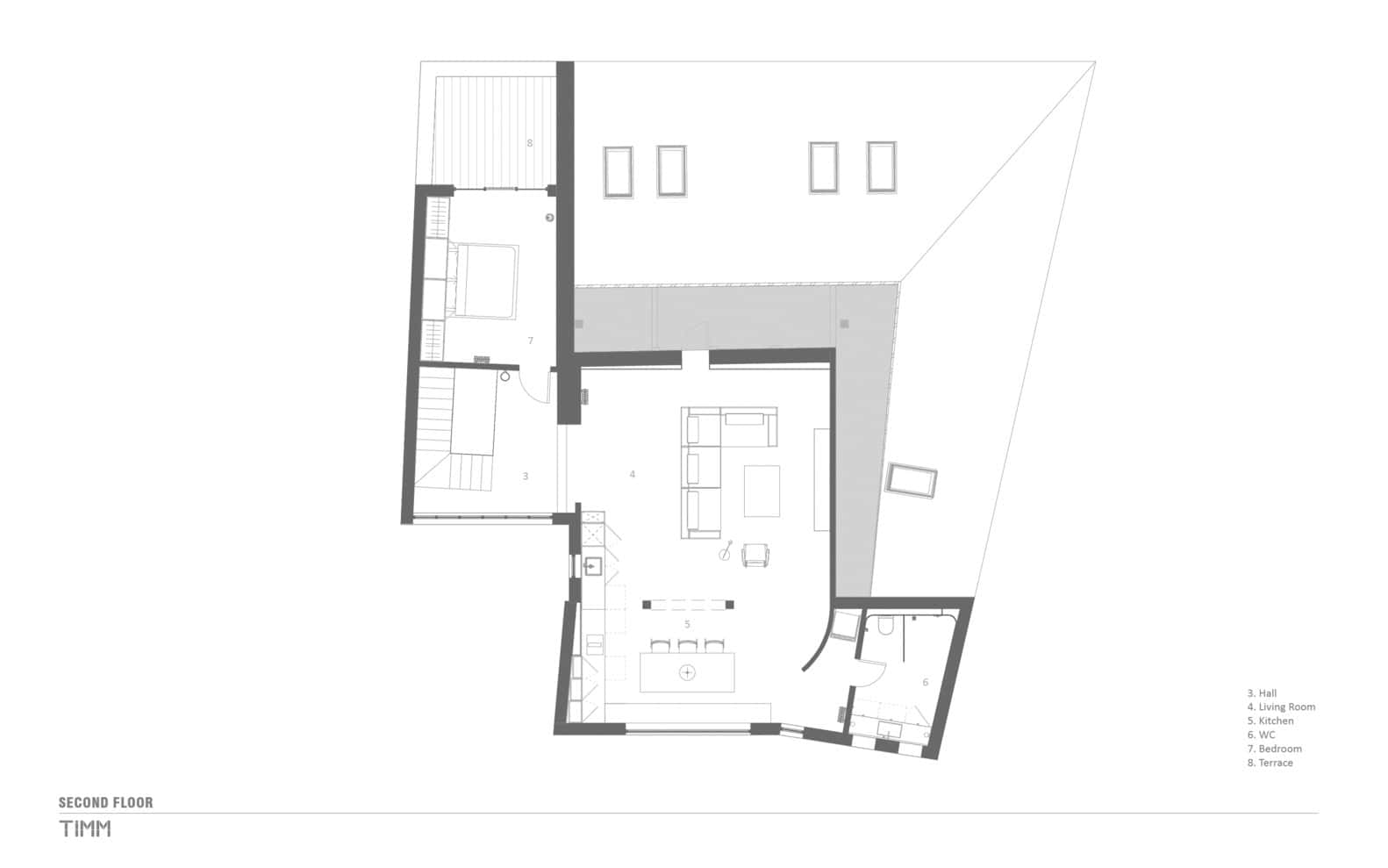 Birdsnest House Second Floor Plan by TIMM Architecture Birdsnest House by TIMM Architecture, second floor plan drawing, Tbilisi, Georgia