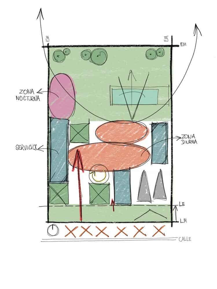 Colorful landscape architecture design sketch showing outdoor recreational areas, green zones, service sections, and lounge spaces, ideal for modern landscape architecture projects.
