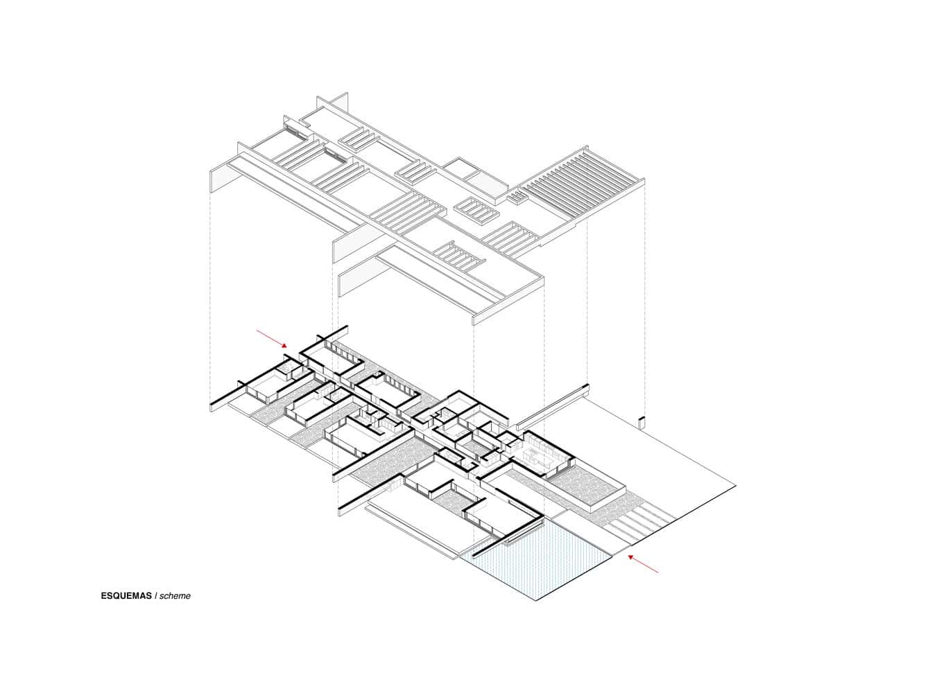 House La Primavera – axonometric scheme of structure and plan, Chile
