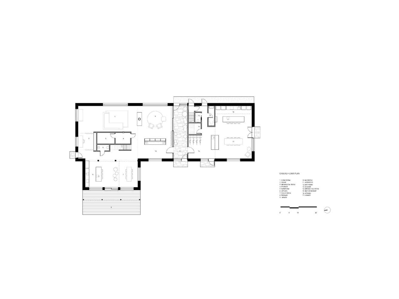 Ground floor plan of Maison Melba by Atelier L’Abri in Frelighsburg, Quebec, Canada