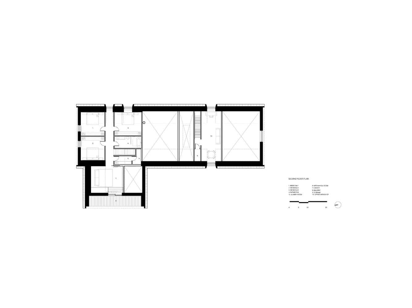 Second floor plan of Maison Melba by Atelier L’Abri in Frelighsburg, Quebec, Canada