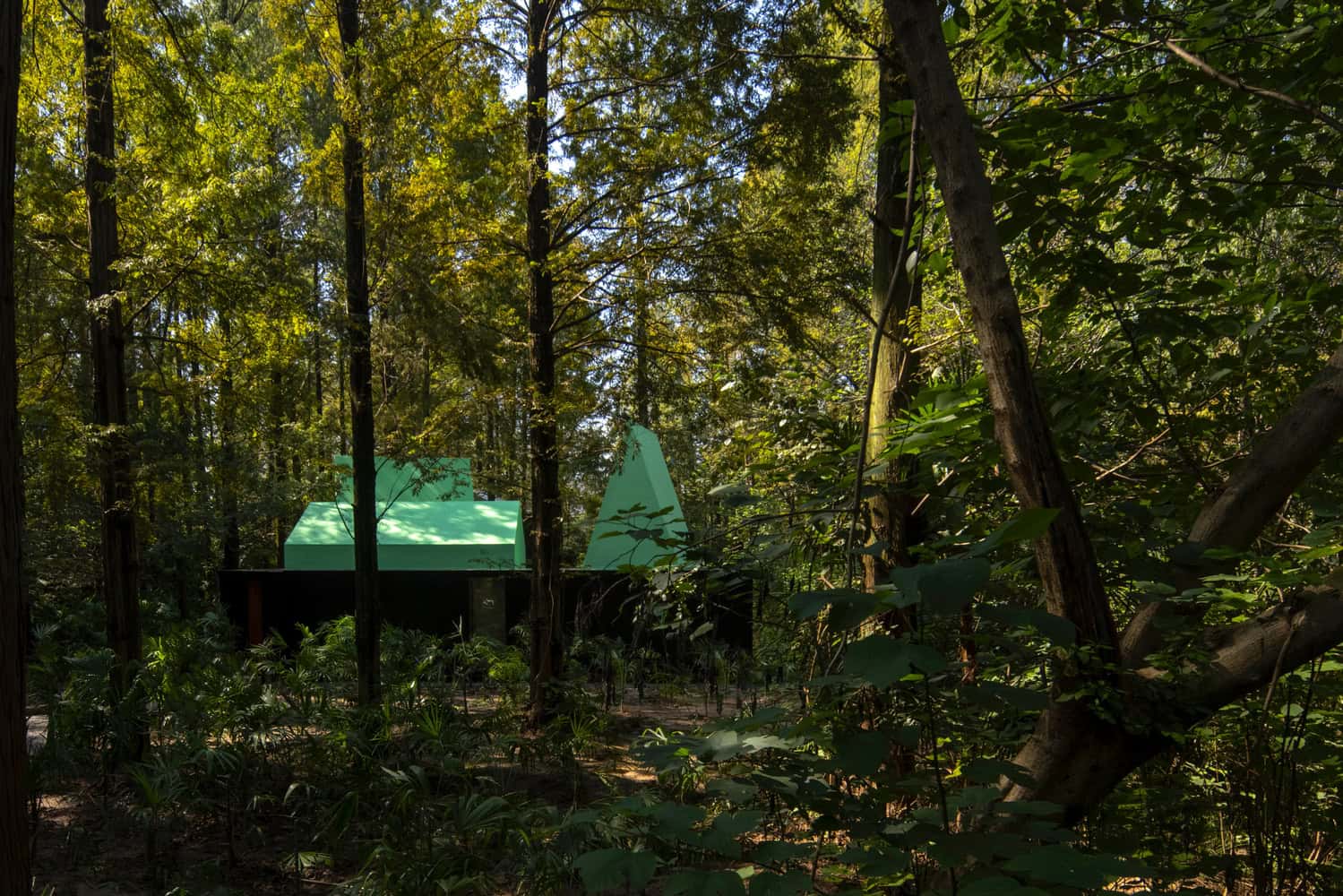 Merryda Wiki World-Secret Camp Green Cabin Forest Elevation by Wiki World + Advanced Architecture Lab Green cabin of Merryda Wiki World-Secret Camp by Wiki World + Advanced Architecture Lab, forest elevation in China