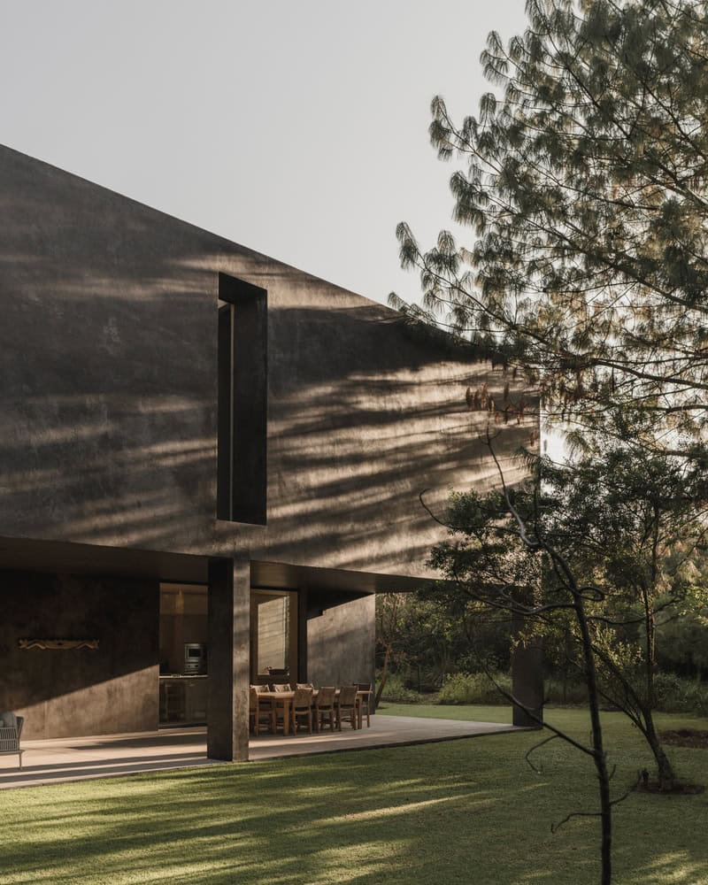 Ocote House by PPAA, garden terrace with slot window, Mexico