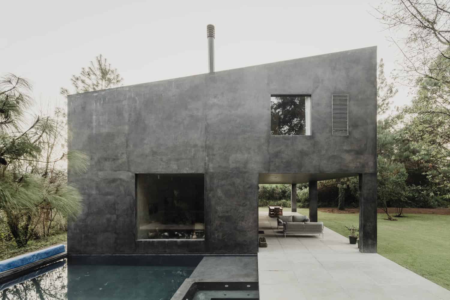 Ocote House by PPAA, pool court elevation, Mexico