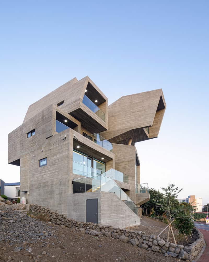 Pacific Residence by Moon Hoon rear angled view with stepped terraces in Seogwipo