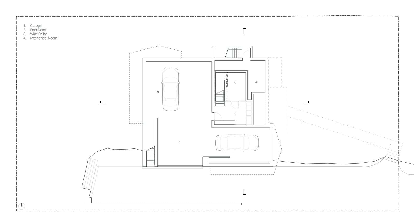 Re-folded House basement plan, McLeod Bovell Modern Houses, Vancouver