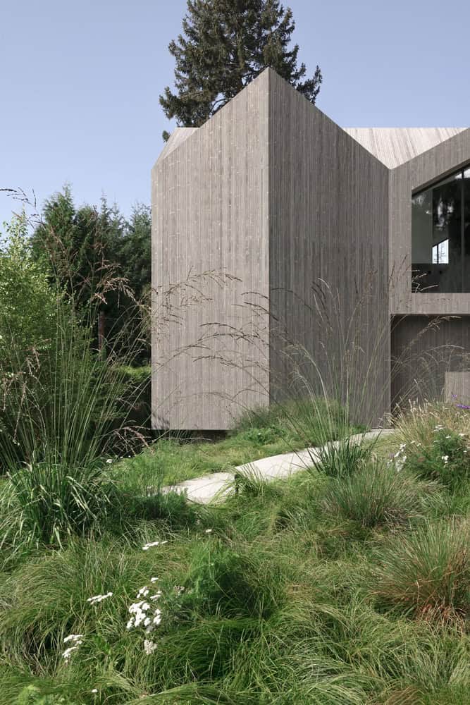 Re-folded House by McLeod Bovell Modern Houses, corner volume above meadow path, Vancouver